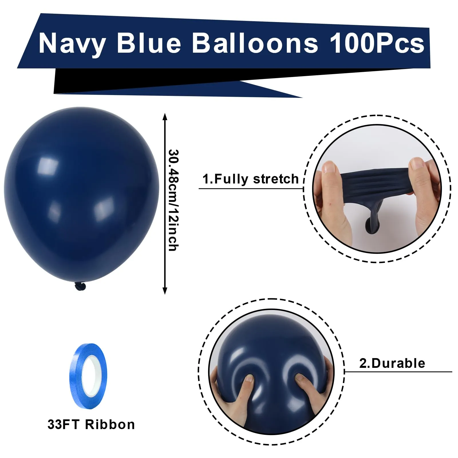 fairymaiden Palloncini Blu Navy in Lattice, 100 Pezzi, 12 Pollici - immagine 2