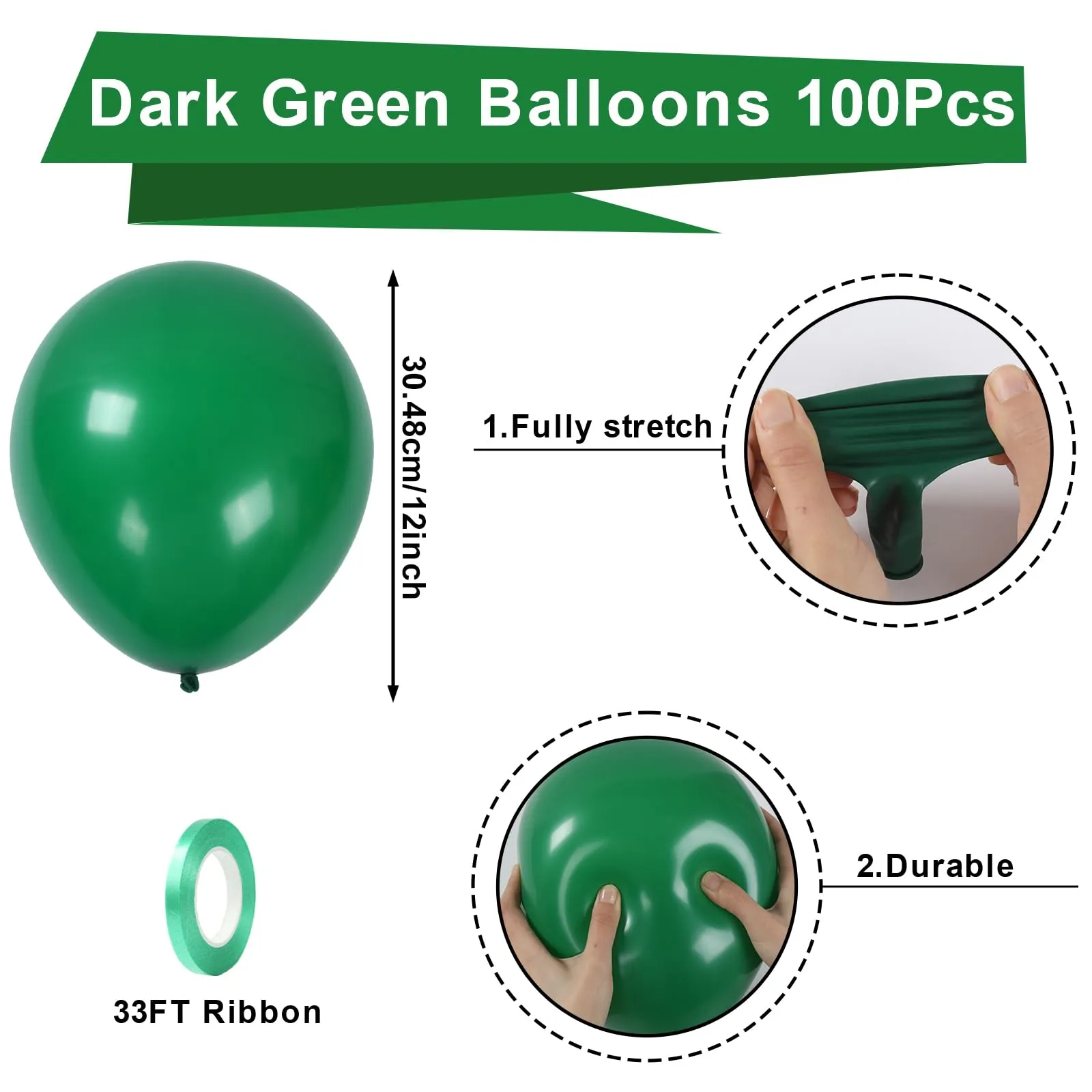fairymaiden Palloncini Verde Scuro in Lattice, 100 Pezzi, 12 Pollici - immagine 2
