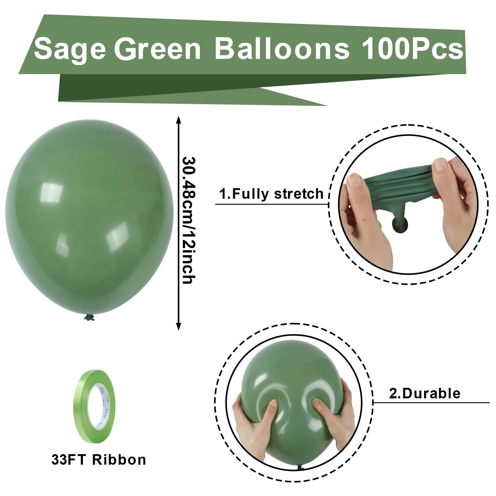 fairymaiden Palloncini in Lattice Verde Avocado, 100 Pezzi, 12 Pollici - immagine 2