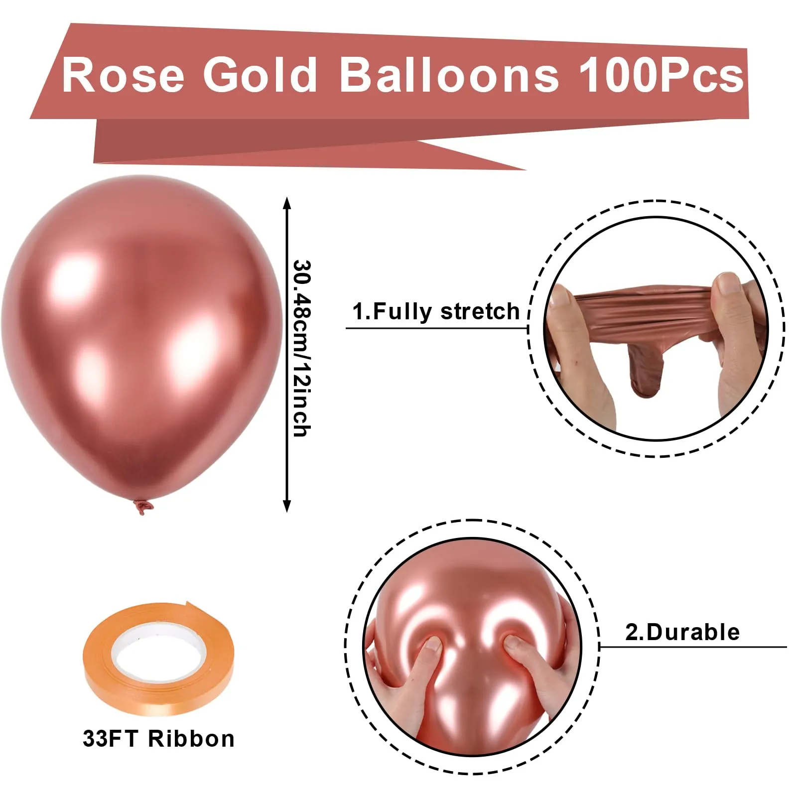 fairymaiden Palloncini Oro Rosa Metallizzati, 100 Pezzi, 12 Pollici - immagine 2