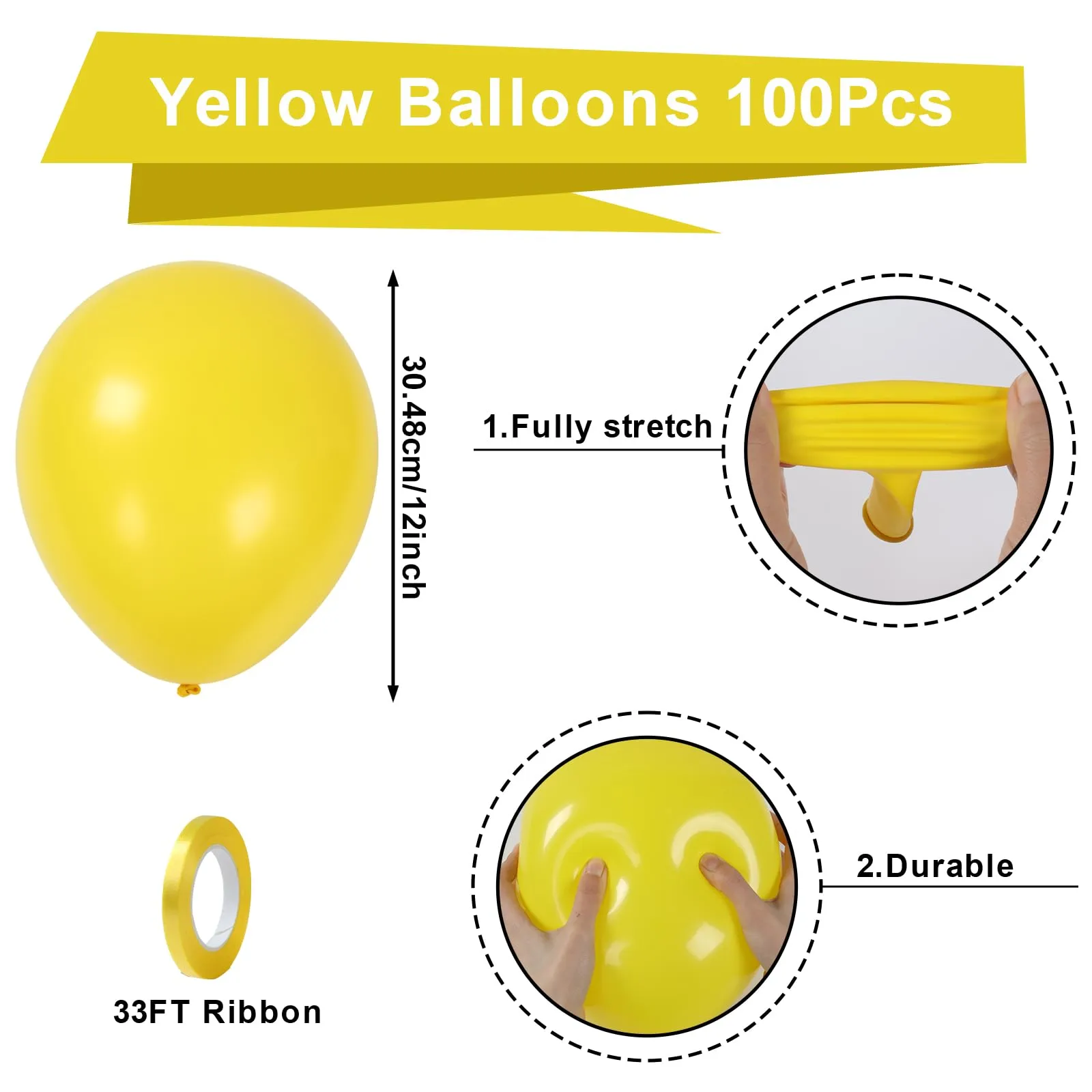 Fairymaiden Palloncini Gialli, 100 Pezzi, 12 Pollici - immagine 2