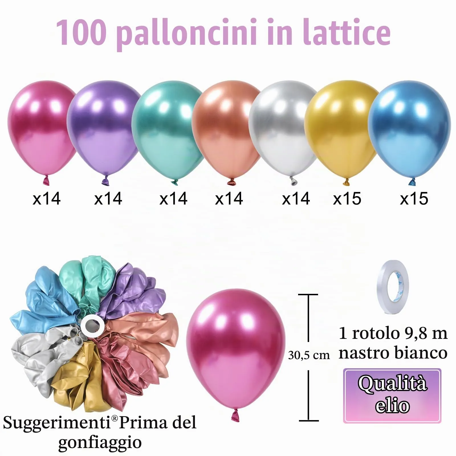 fairymaiden Palloncini Metallizzati in Lattice, 100 Pezzi, 12 Pollici, Colorati - immagine 2