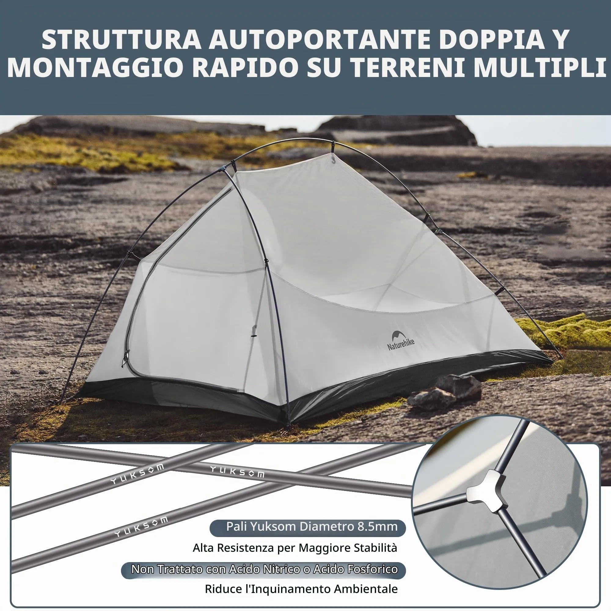 Naturehike Cloud Up 2 Pro Tenda da Campeggio Leggera per 2 Persone, Blu - immagine 3