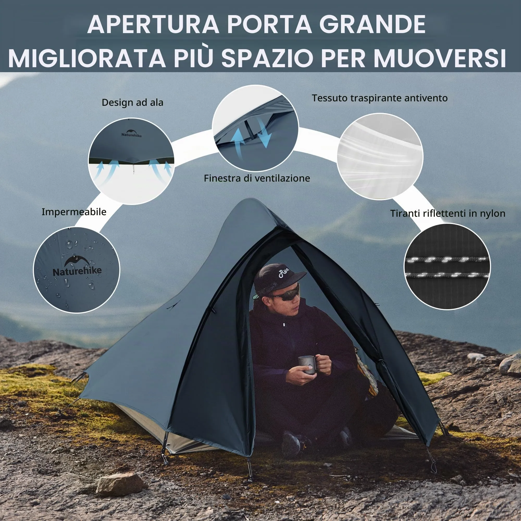 Naturehike Cloud Up 2 Pro Tenda da Campeggio Leggera per 2 Persone, Blu - immagine 4
