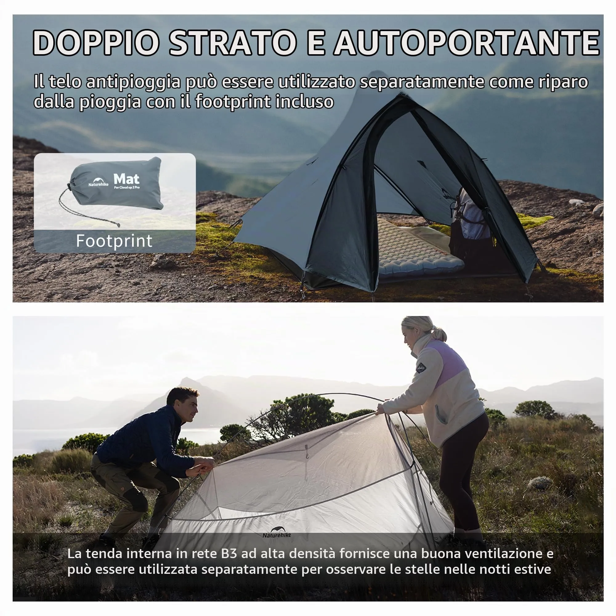 Naturehike Cloud Up 2 Pro Tenda da Campeggio Leggera per 2 Persone, Blu - immagine 5