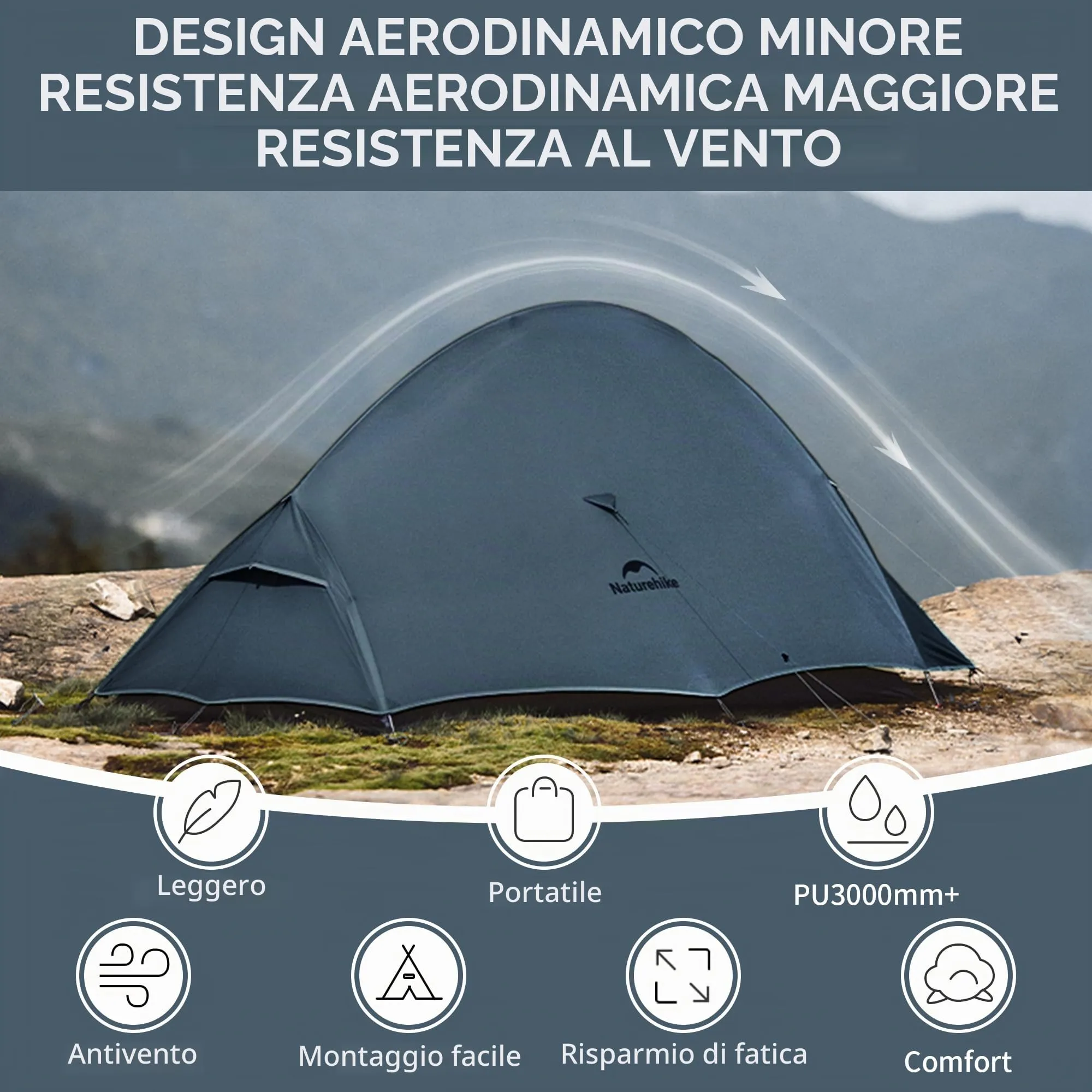 Naturehike Cloud Up 2 Pro Tenda da Campeggio Leggera per 2 Persone, Blu - immagine 7