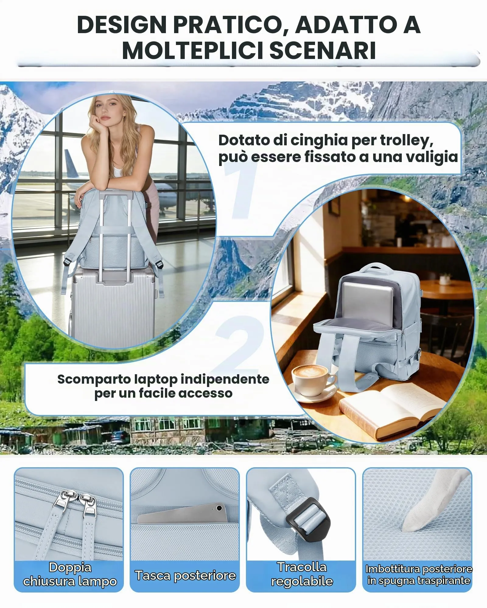BJLFS Zaino da Viaggio 40x30x20 Sottovuoto con Pompa per Ryanair e Wizzair - immagine 6