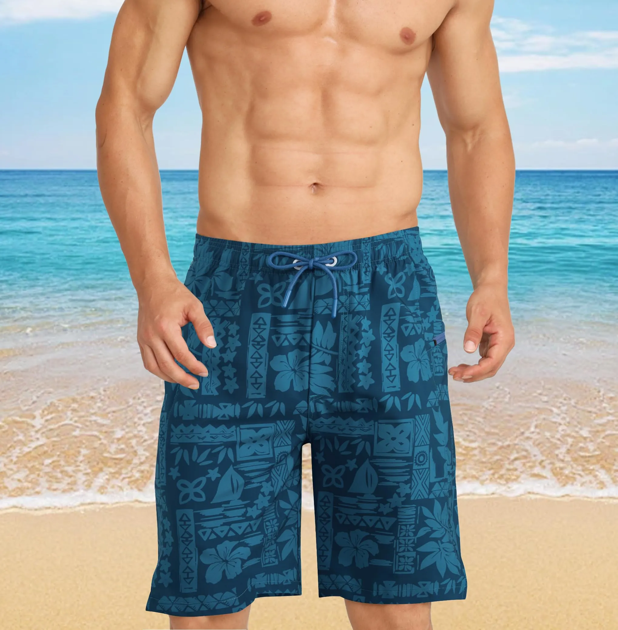 APTRO Pantaloncini da bagno da uomo 2 in 1 con fodera a compressione, Retro Blue Mk039, XL - immagine 3