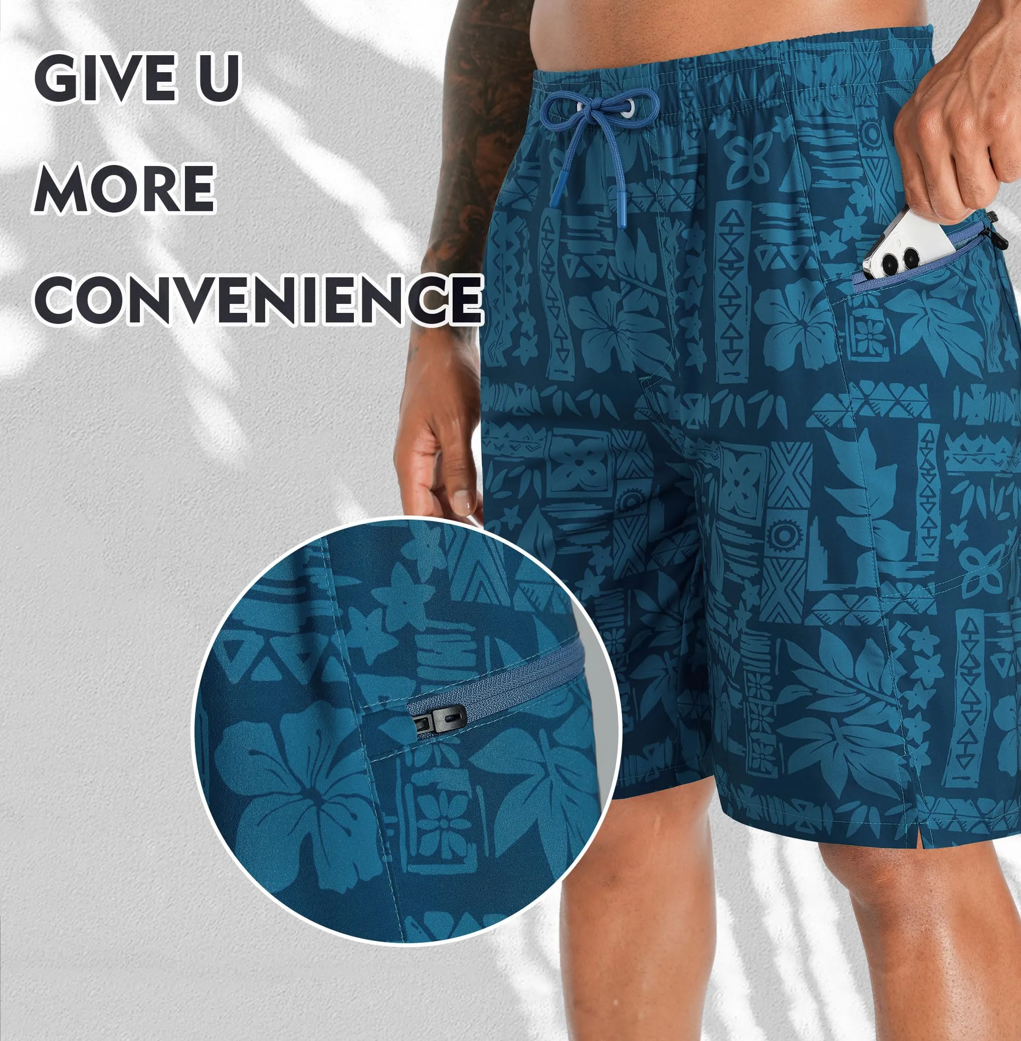 APTRO Pantaloncini da Bagno da Uomo 2 in 1 con Fodera a Compressione, Retro Blue Mk039, M - immagine 4