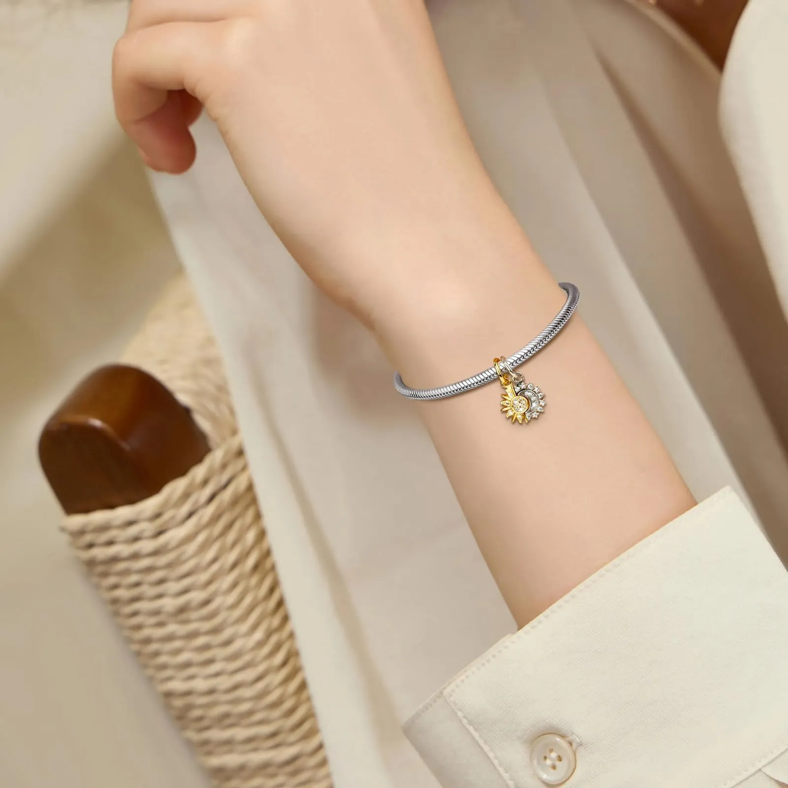 Ahokei Ciondoli Sole e Luna in Argento S925 e Oro per Bracciale e Collana - immagine 3