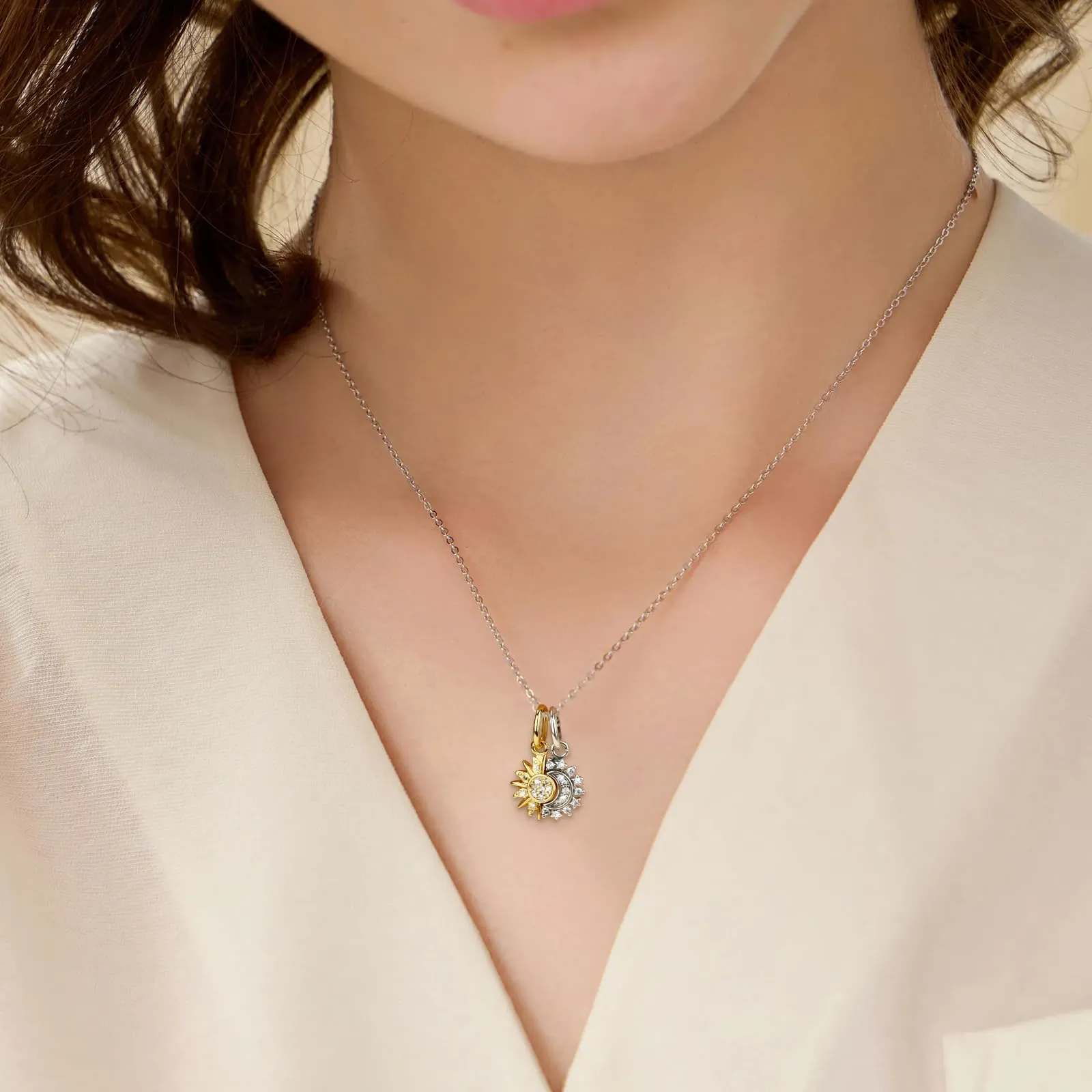 Ahokei Ciondoli Sole e Luna in Argento S925 e Oro per Bracciale e Collana - immagine 4