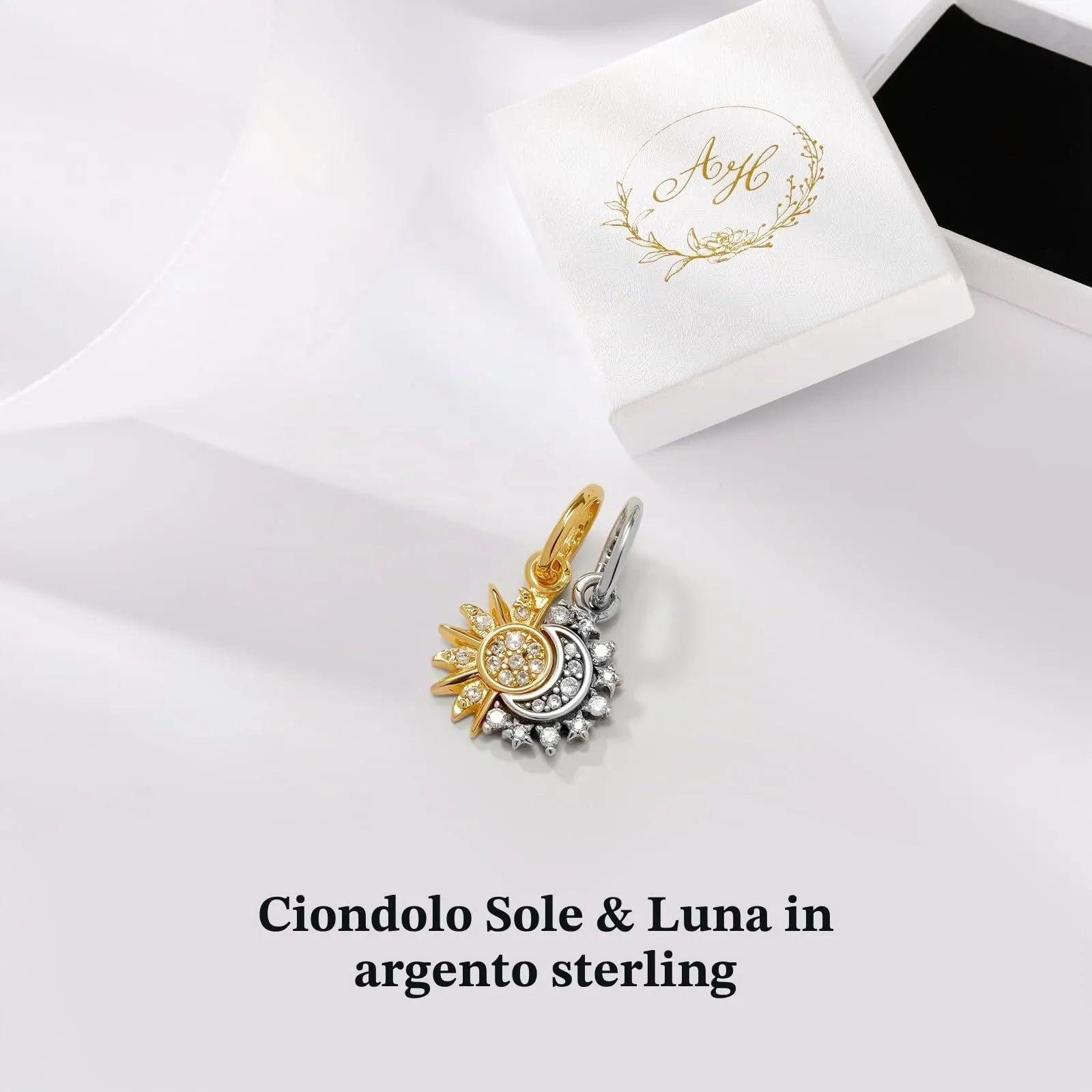 Ahokei Ciondoli Sole e Luna in Argento S925 e Oro per Bracciale e Collana - immagine 6
