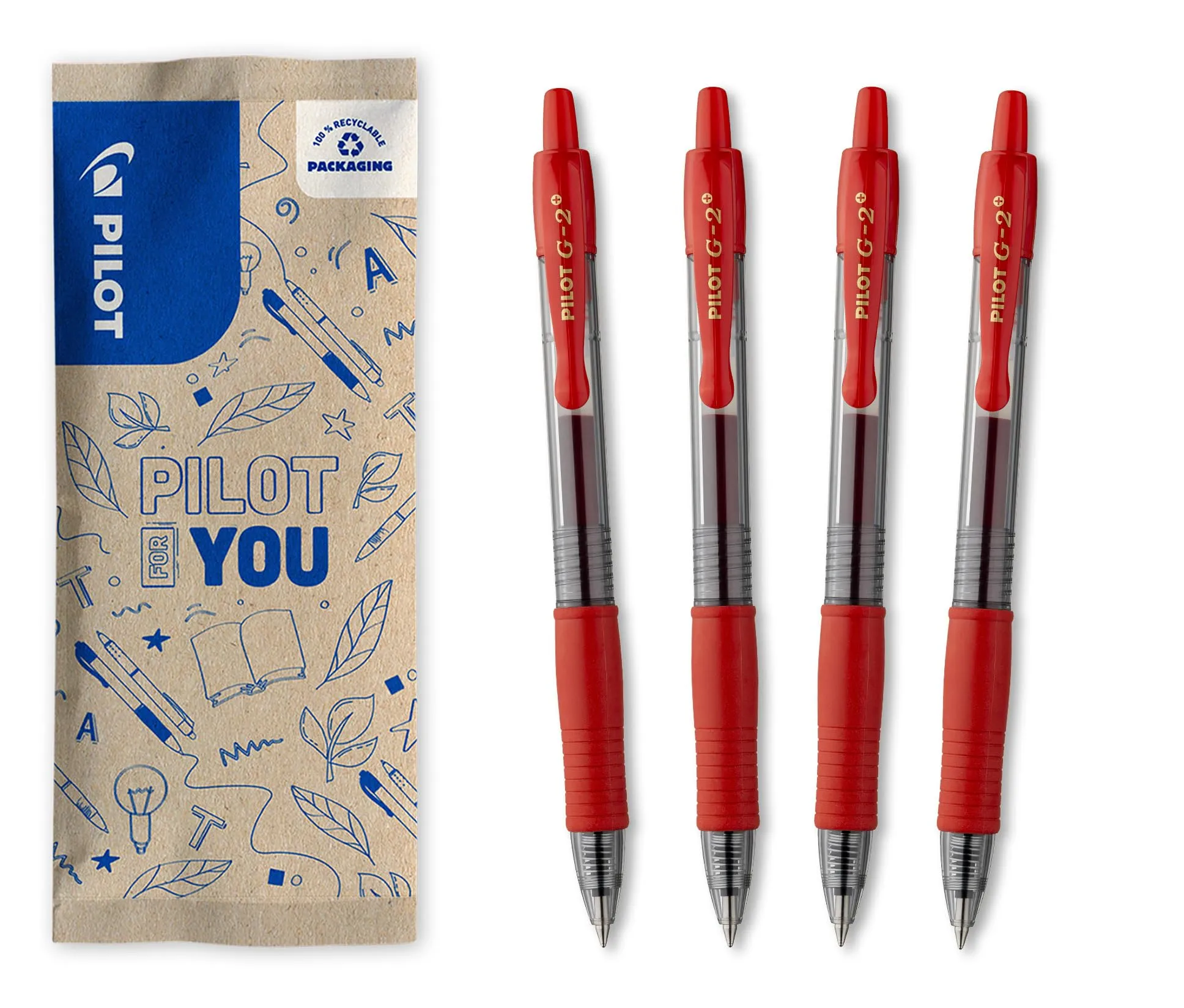 Pilot G2 Plus Penne Roller Gel Retrattili e Ricaricabili, Punta Media, Rosso, Set di 4 - immagine 1
