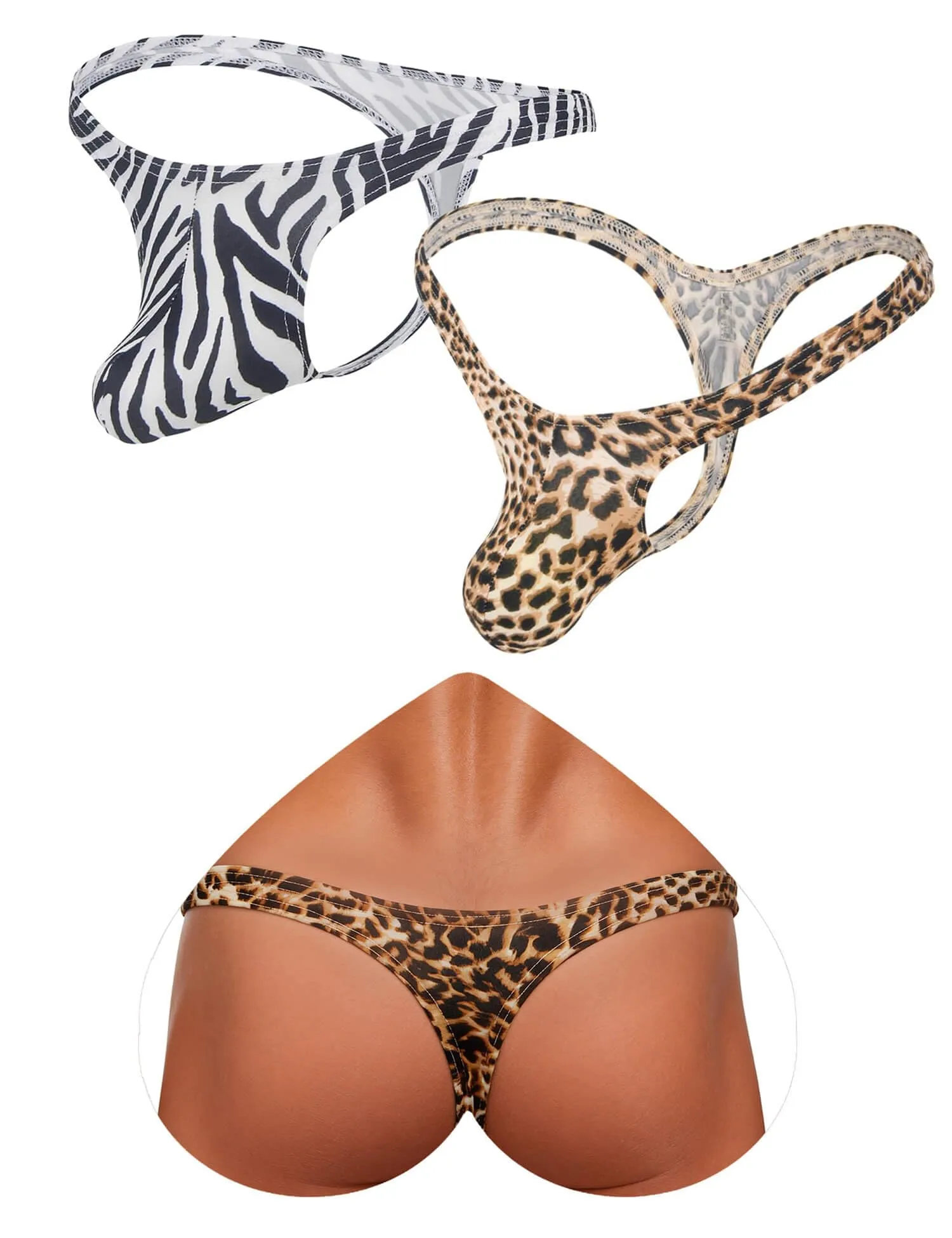 ohyeahlady Perizoma Filo Uomo Tanga Vita Bassa Leopardo e Zebrato, Taglia L - immagine 1