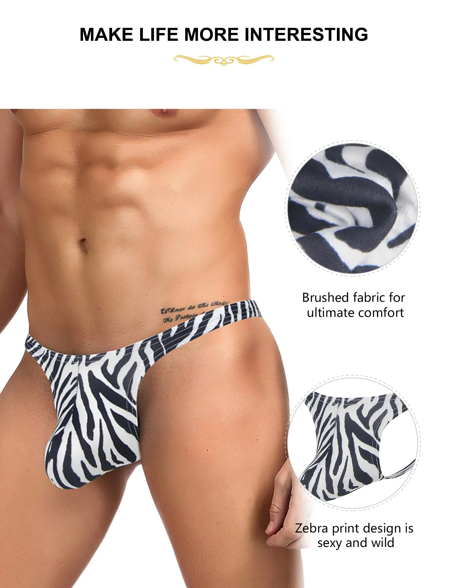 ohyeahlady Perizoma Filo Uomo Tanga Vita Bassa, Leopardo+Zebrato, S - immagine 4