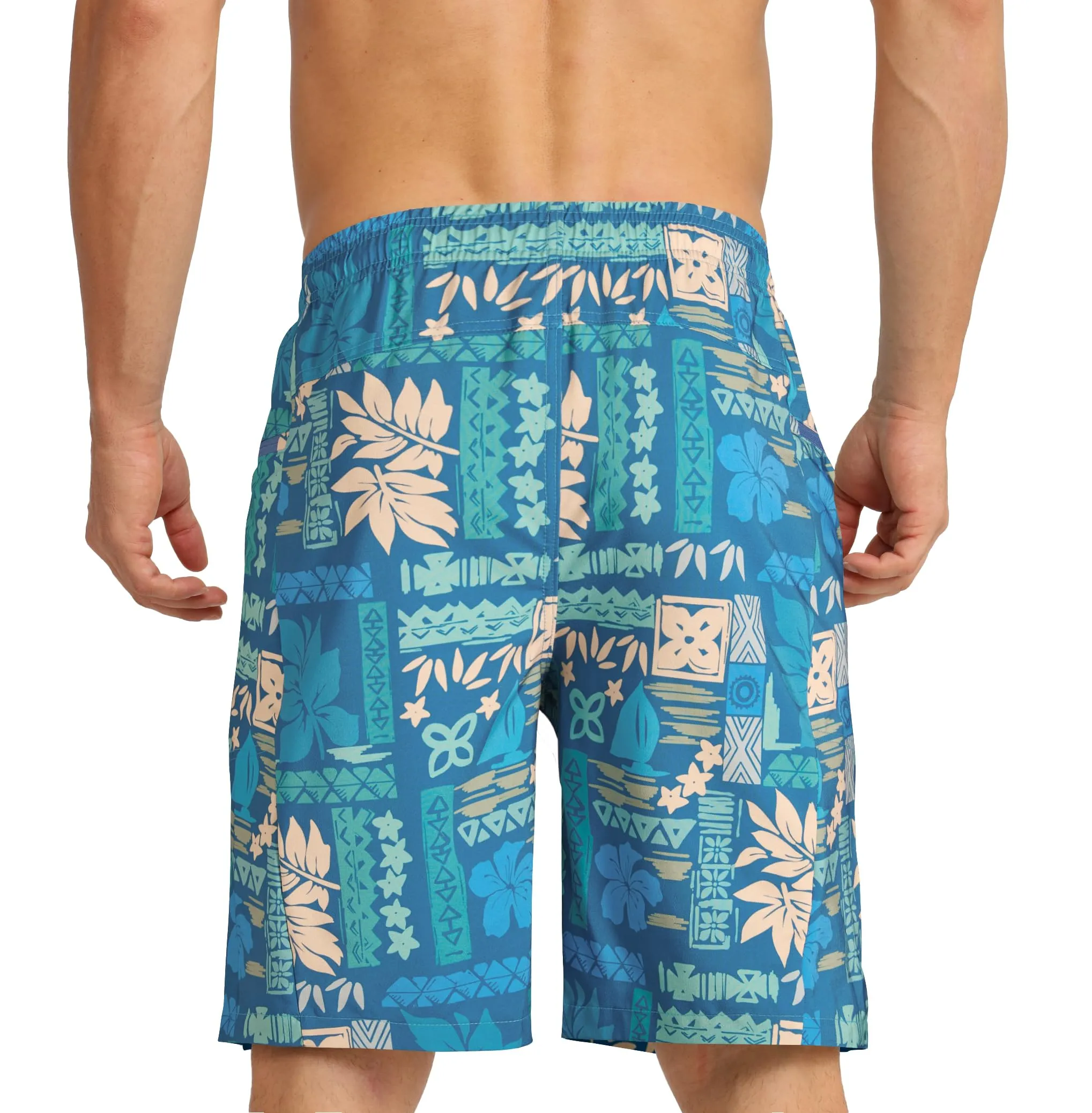 APTRO Pantaloncini da bagno da uomo 2 in 1 con fodera a compressione, asciugatura rapida, tasche con cerniera, Retro colorato Mk040, L - immagine 2
