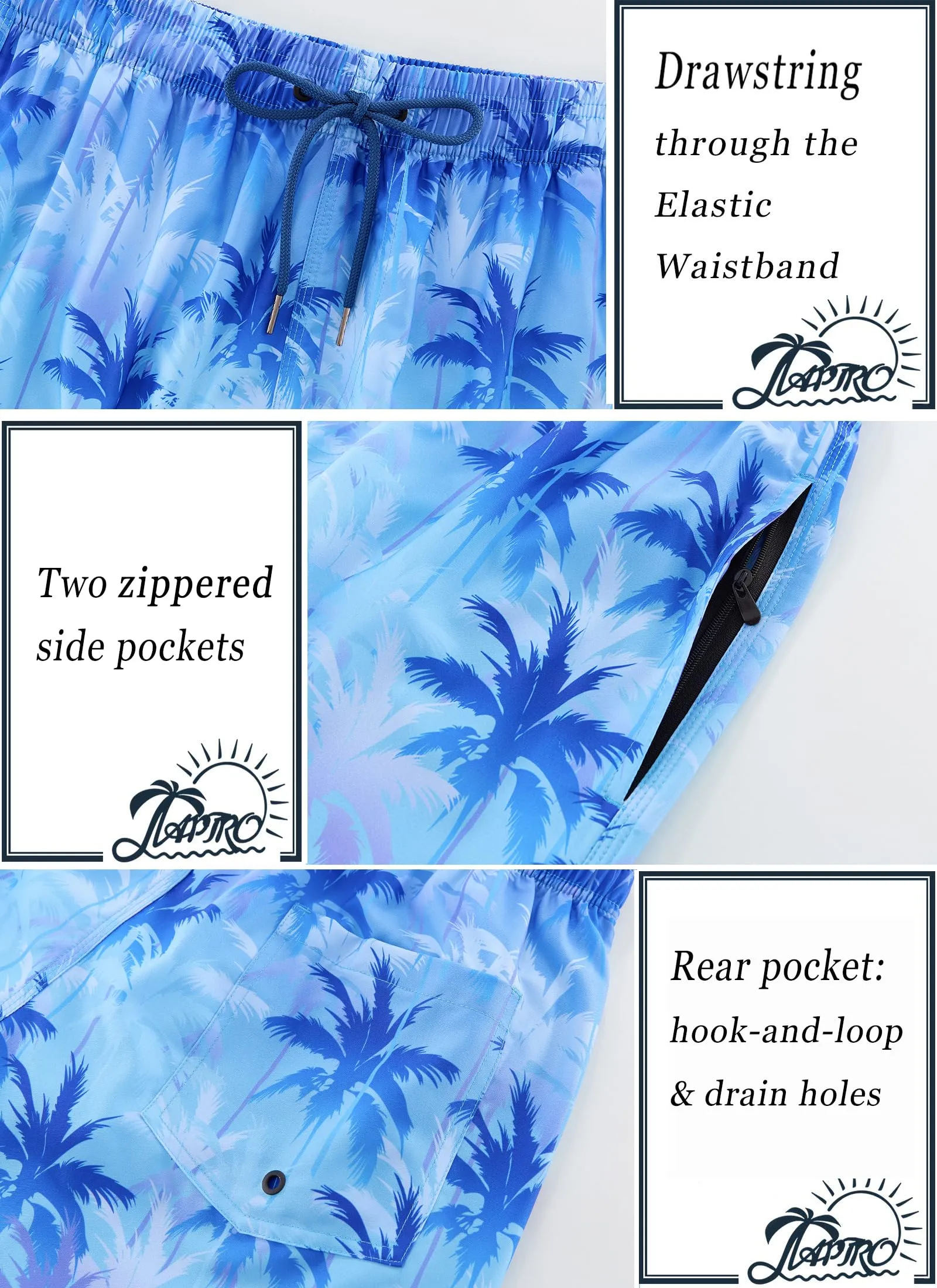 APTRO Pantaloncini da Bagno da Uomo, Colorful Palm Blue Bs118, M - immagine 4