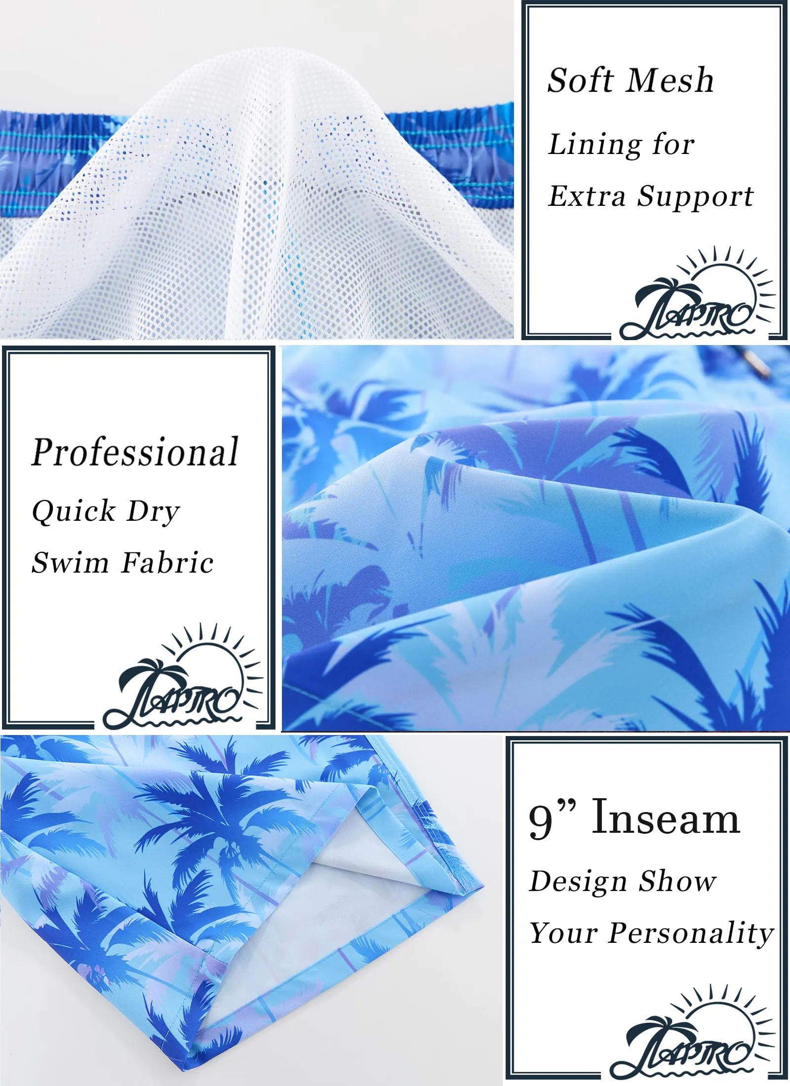APTRO Pantaloncini da Bagno da Uomo, Colorful Palm Blue Bs118, M - immagine 5