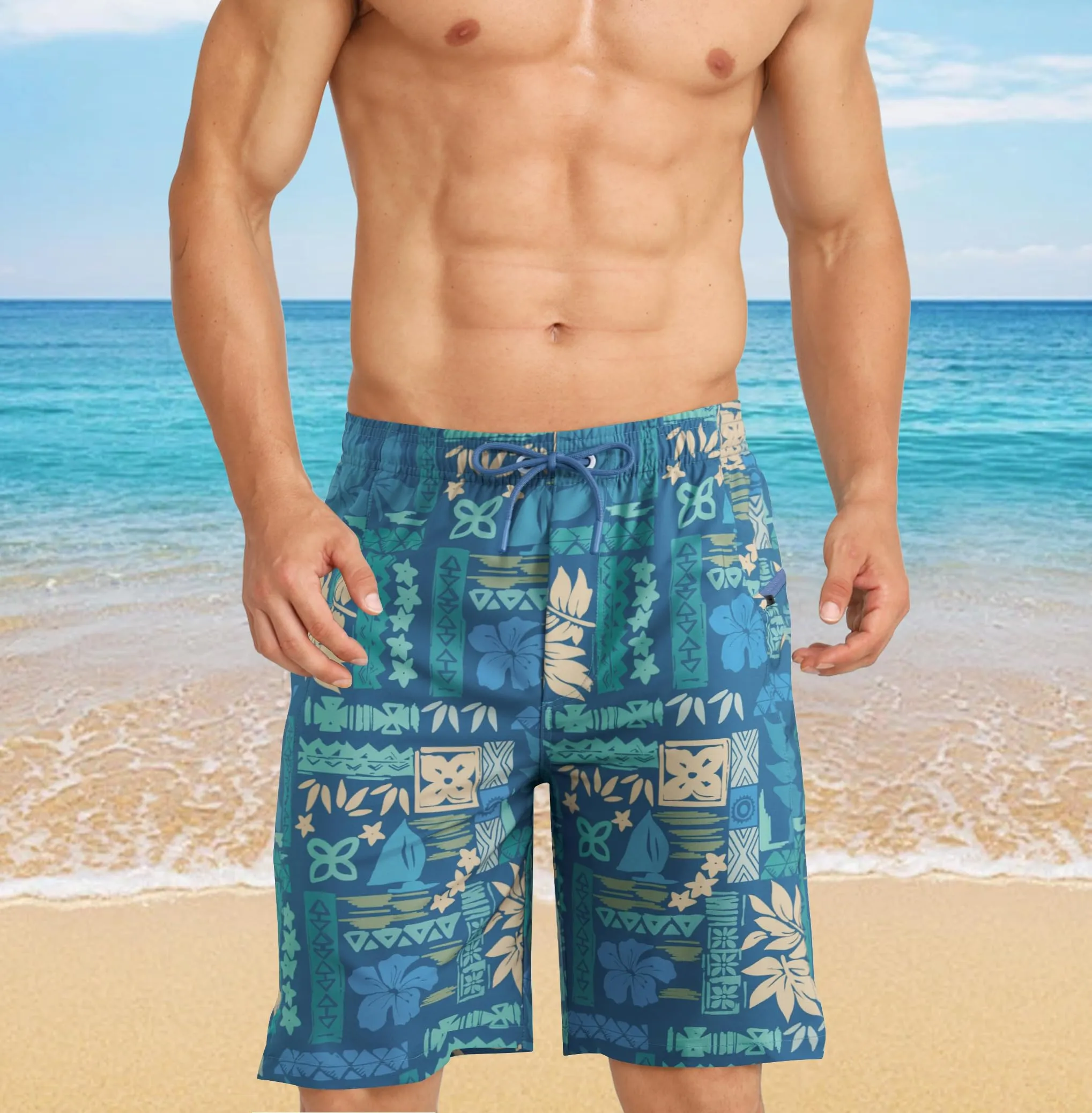 APTRO Pantaloncini da bagno da uomo 2 in 1 con fodera a compressione, ad asciugatura rapida, tasche con cerniera, Retro colorato Mk040, 3XL - immagine 3
