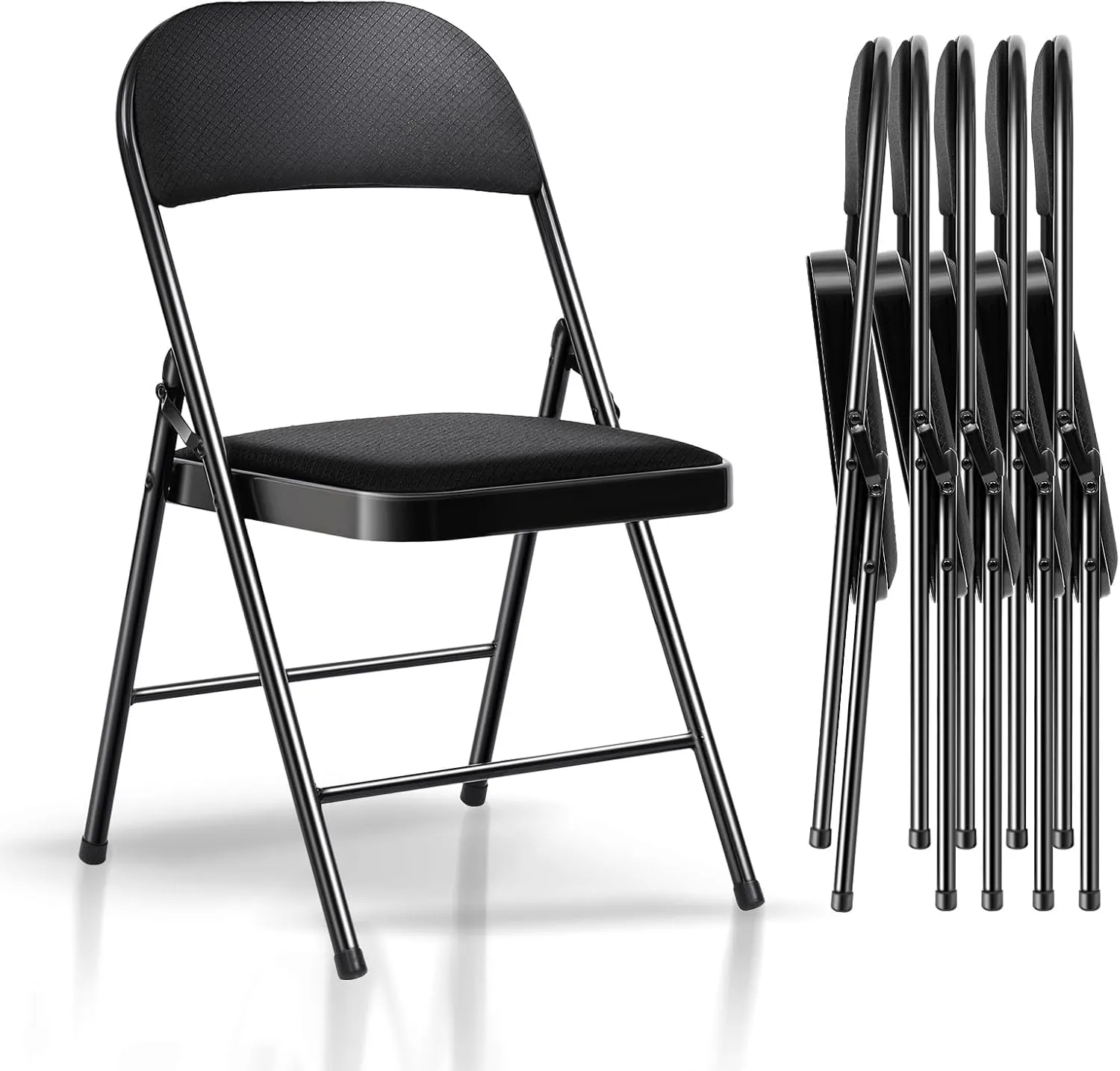 Asdsed Set di 6 Sedie Pieghevoli Imbottite, Nero - immagine 1