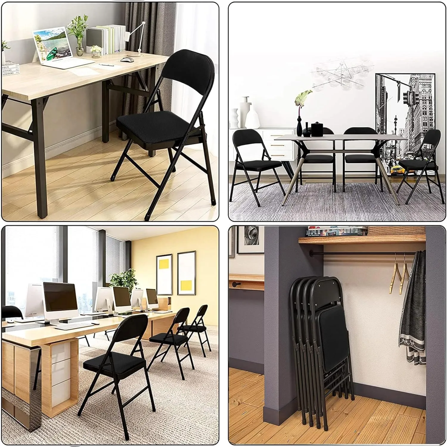Asdsed Set di 6 Sedie Pieghevoli Imbottite, Nero - immagine 8