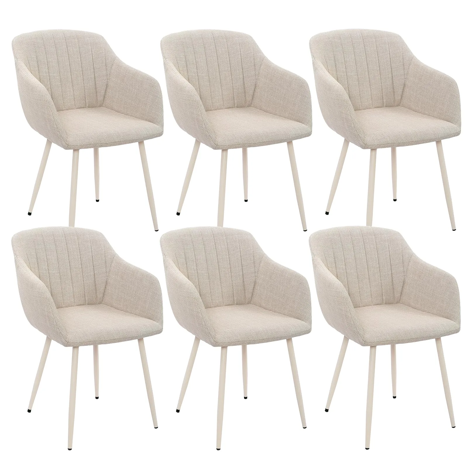 Goeurvant Set di 6 Sedie da Pranzo Beige con Braccioli, Poltroncina Imbottita in Lino con Gambe in Metallo - immagine 1