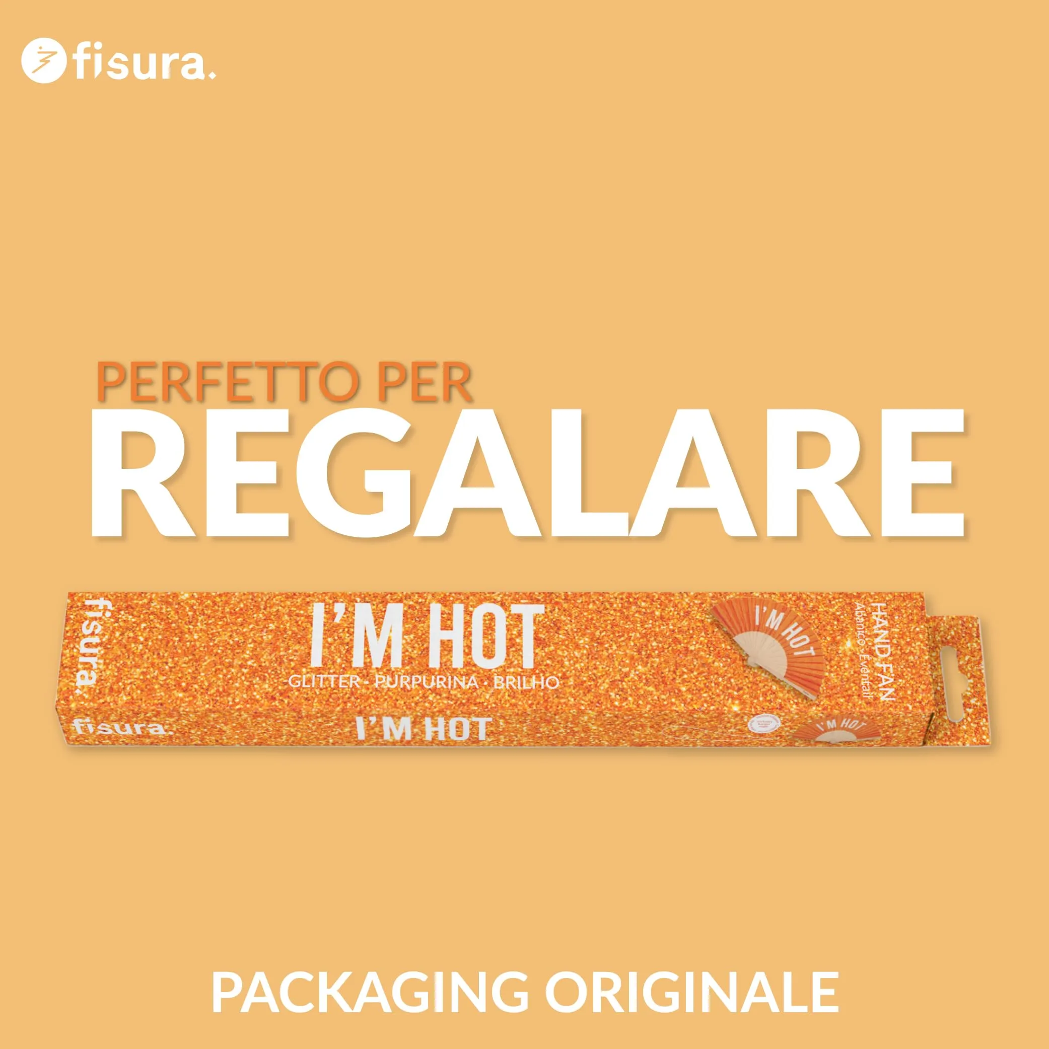 Fisura Ventaglio I’m hot in legno con glitter arancione e laccetto, 42,5 x 23 cm - immagine 7