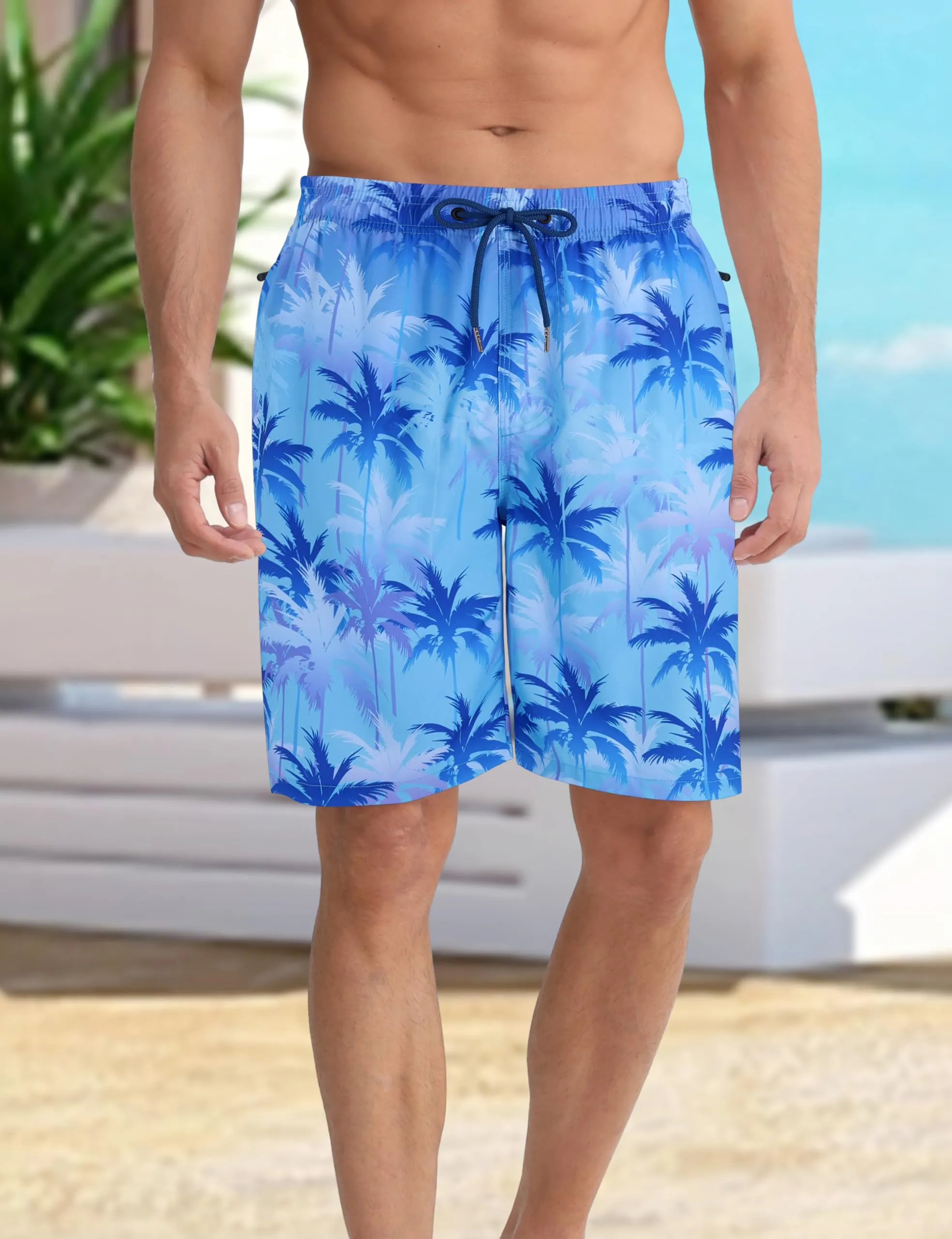 APTRO Pantaloncini da bagno da uomo ad asciugatura rapida, Colorful Palm Blue Bs118, 5XL - immagine 2