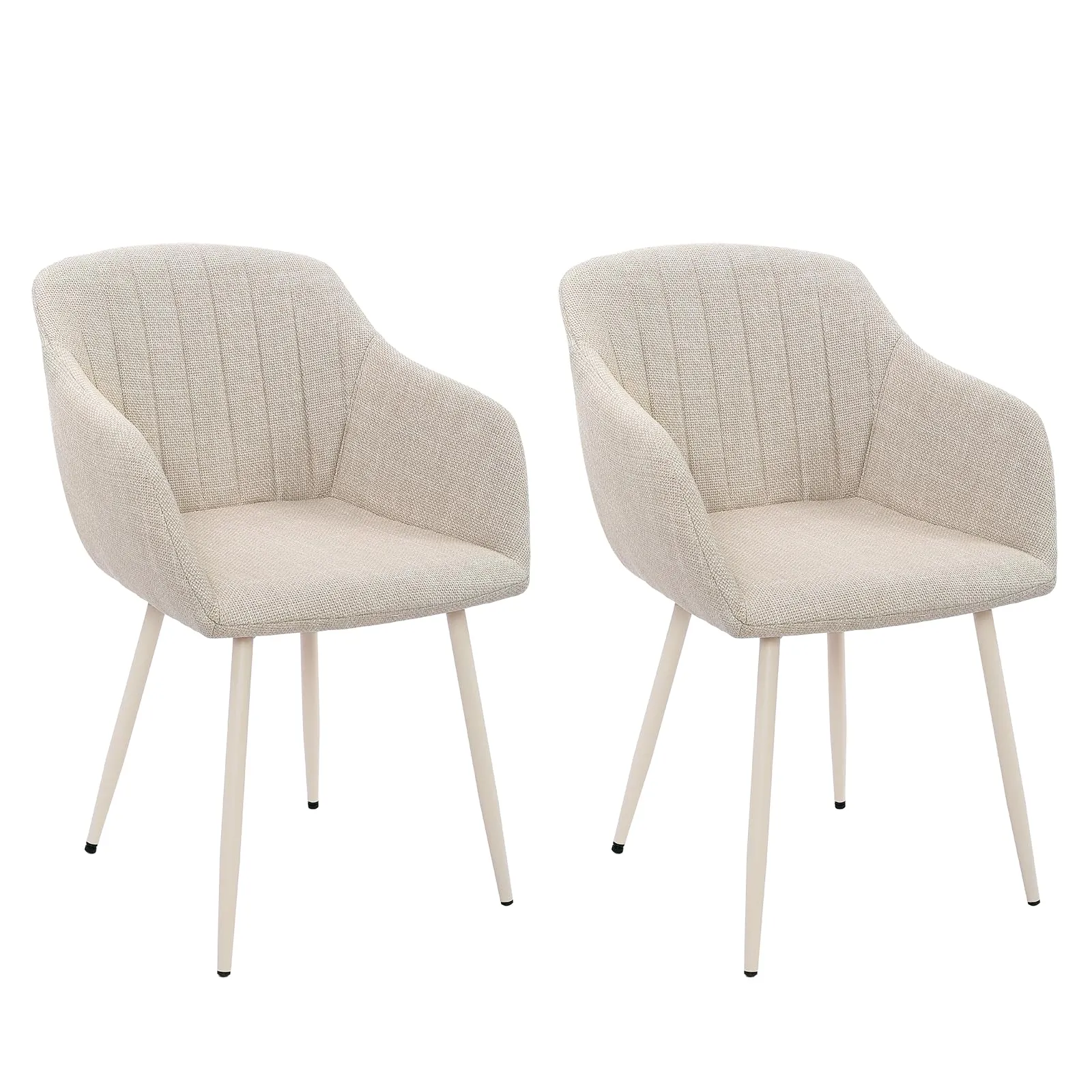 Goeurvant Set di 2 Sedie da Pranzo con Braccioli, Poltroncine Imbottite in Lino Beige con Gambe in Metallo - immagine 1