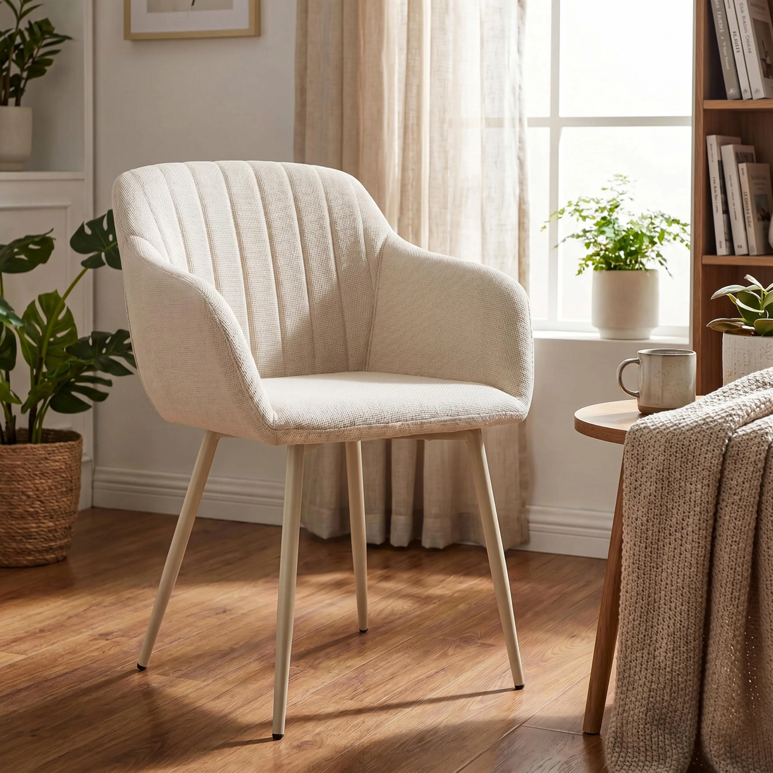 Goeurvant Set di 2 Sedie da Pranzo con Braccioli, Poltroncine Imbottite in Lino Beige con Gambe in Metallo - immagine 8