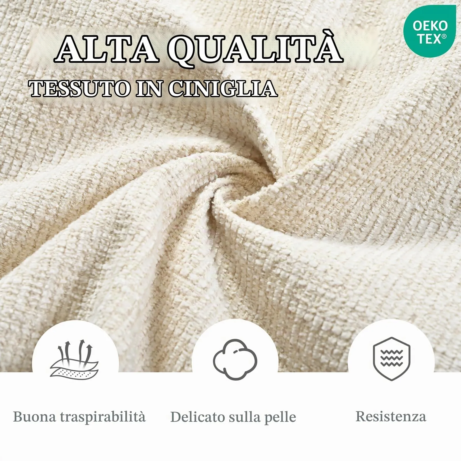 Goeurvant Set di 4 Sedie da Pranzo con Braccioli in Ciniglia, Gambe in Metallo, Crema - immagine 7