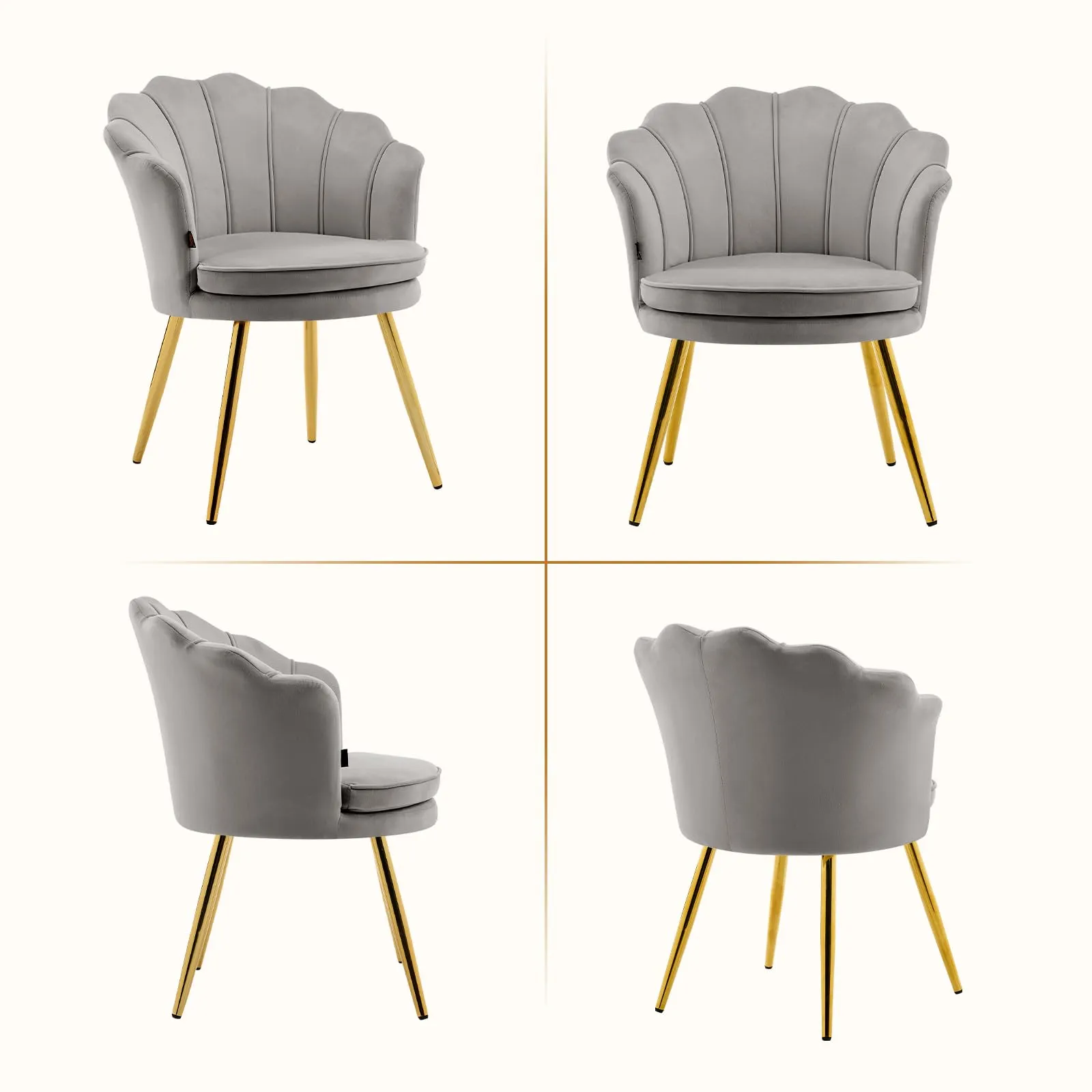 Ckaff Set di 2 Poltrone Conchiglia in Velluto con Gambe in Oro, Grigio - immagine 8