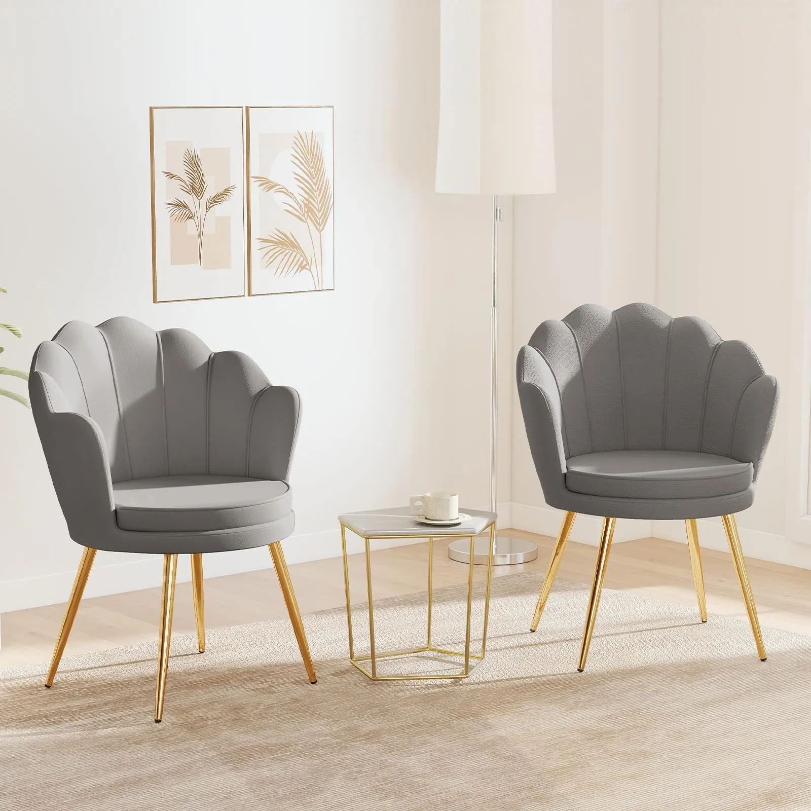 Ckaff Set di 2 Poltrone Conchiglia in Velluto con Gambe in Oro, Grigio - immagine 9