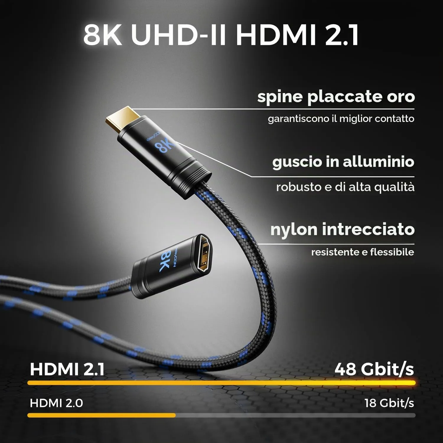 deleyCON 2m Prolunga HDMI 2.1 8K 48Gbps Dolby Atmos eARC HDR10+ - immagine 4