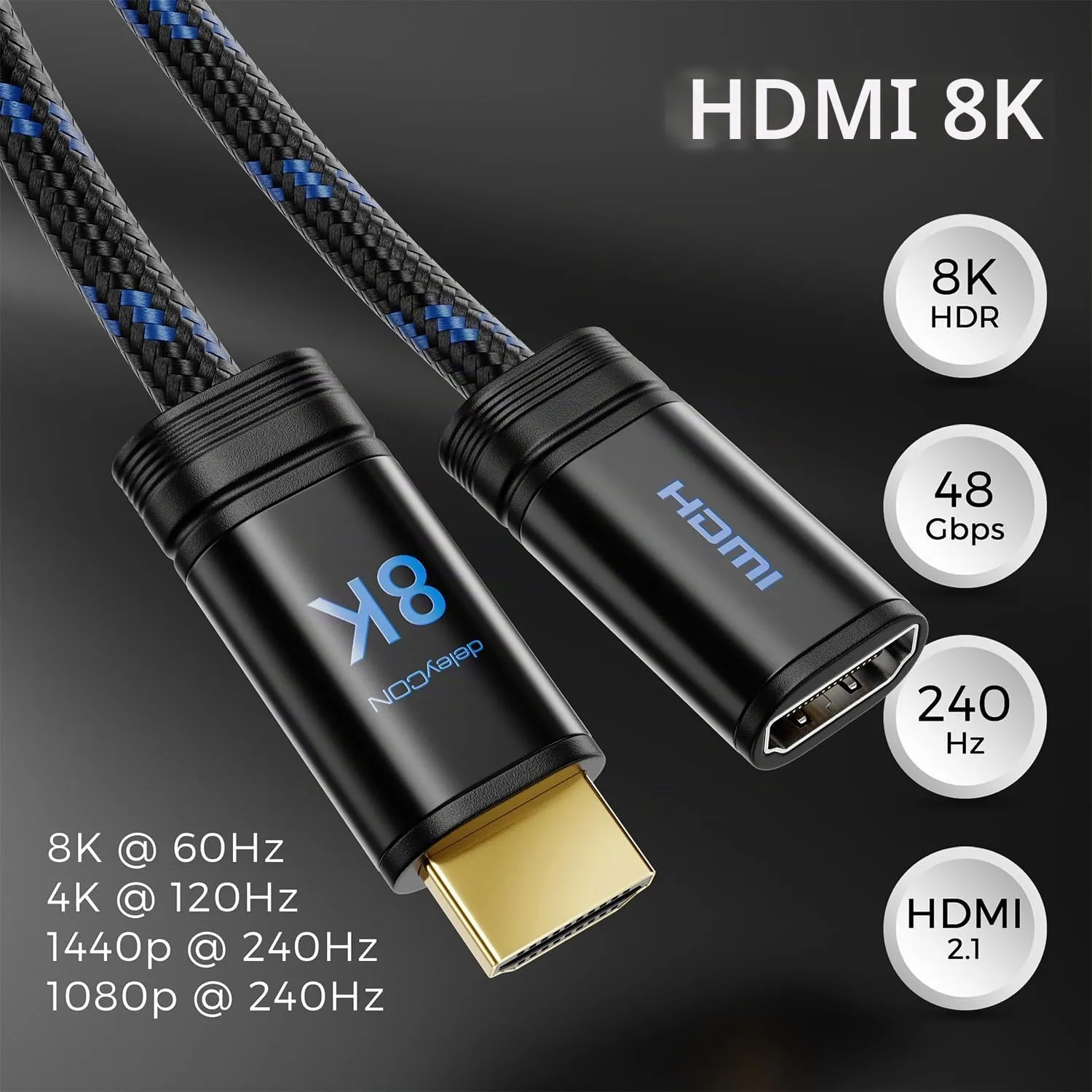 deleyCON 2m Prolunga HDMI 2.1 8K 48Gbps Dolby Atmos eARC HDR10+ - immagine 5