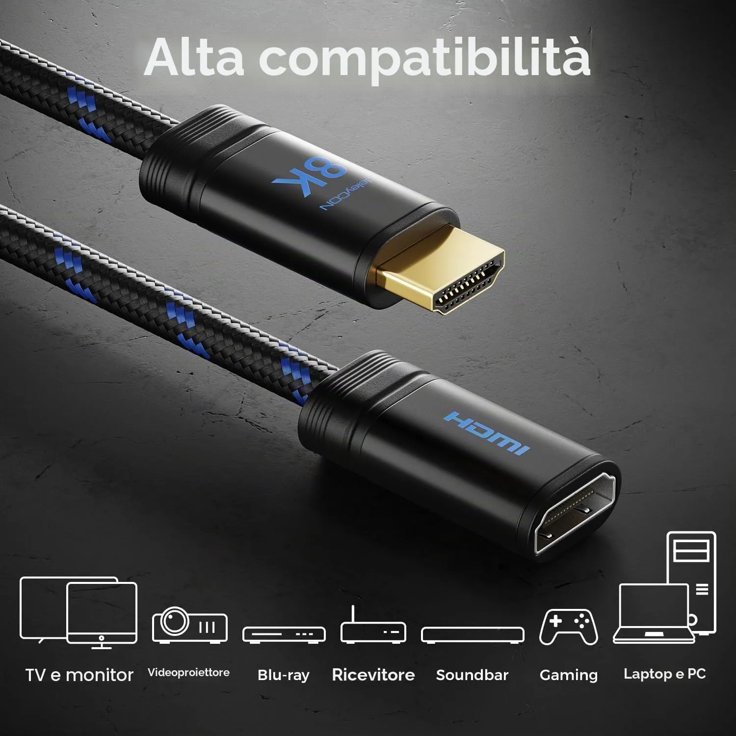 deleyCON 2m Prolunga HDMI 2.1 8K 48Gbps Dolby Atmos eARC HDR10+ - immagine 7