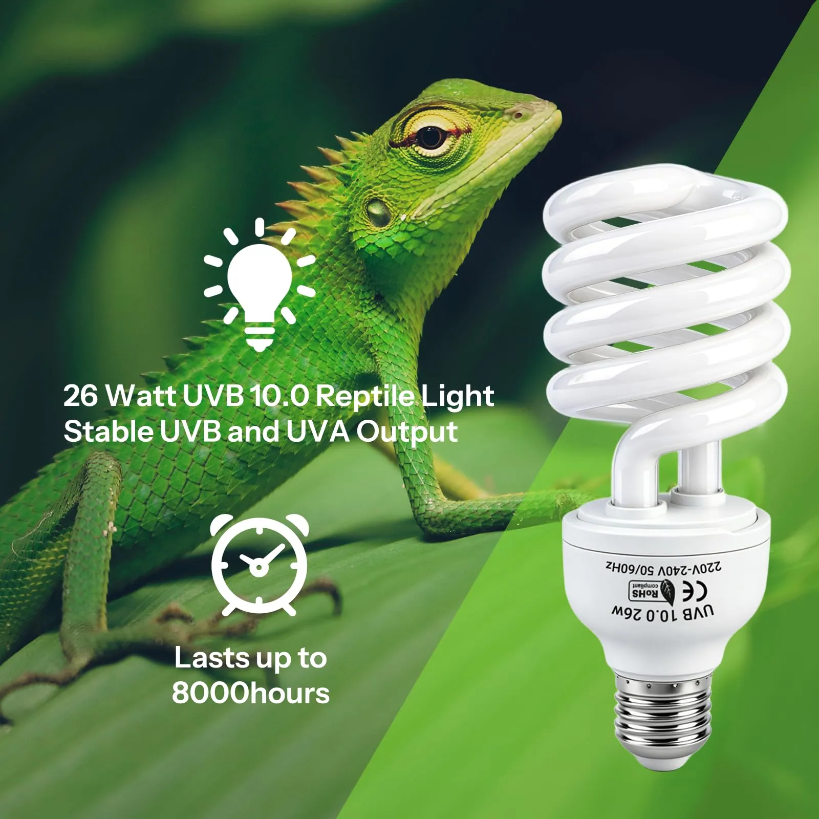 Caldarax Lampada UVB 10.0 per Rettili 26W E27 UVA UVB per Tartarughe, Lucertole, Serpenti, Camaleonti e Draghi Barbuti - immagine 3