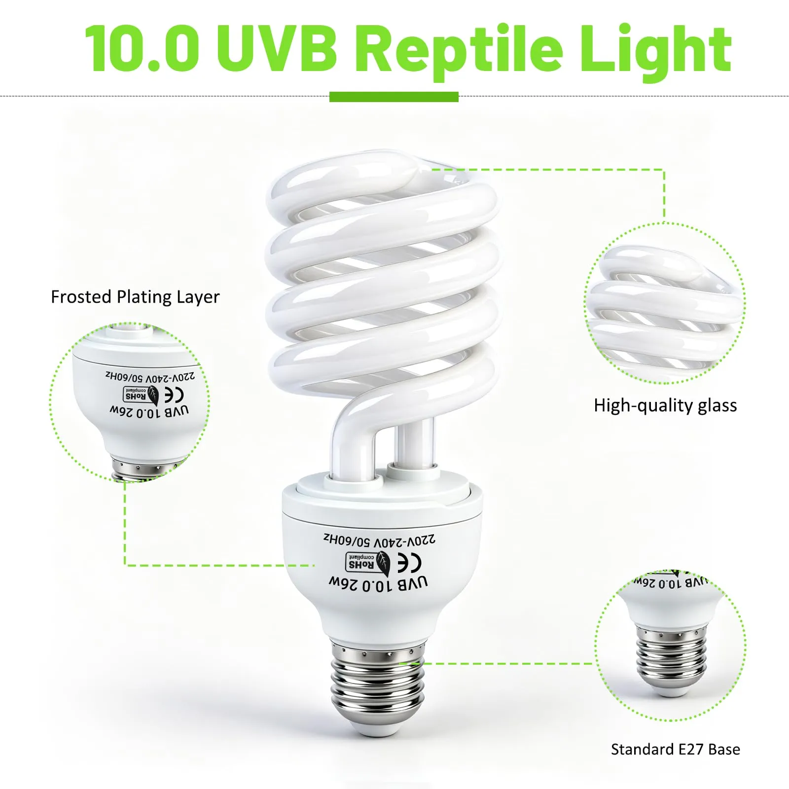 Caldarax Lampada UVB 10.0 per Rettili 26W E27 UVA UVB per Tartarughe, Lucertole, Serpenti, Camaleonti e Draghi Barbuti - immagine 7