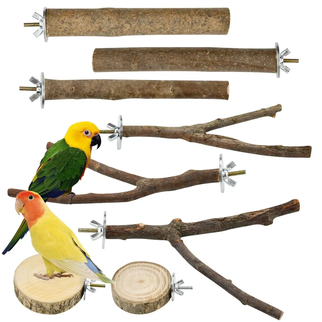 VGECEE Set di 8 Posatoi in Legno Naturale per Pappagallo - immagine 1
