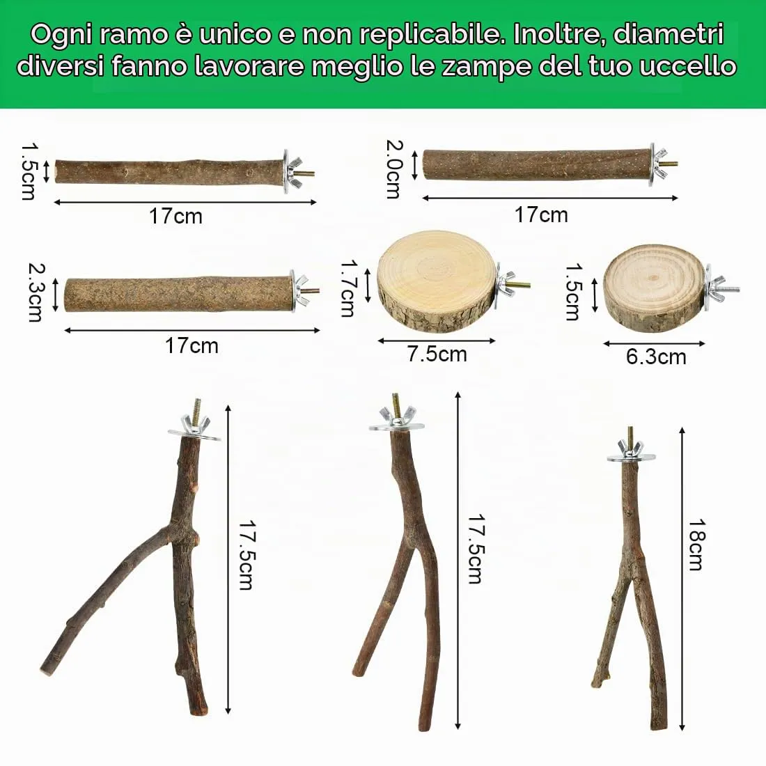VGECEE Set di 8 Posatoi in Legno Naturale per Pappagallo - immagine 2