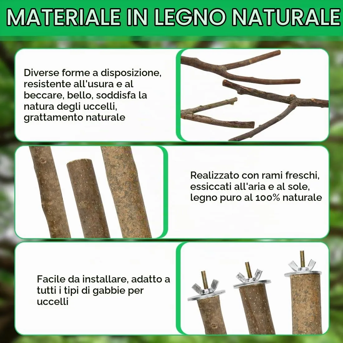 VGECEE Set di 8 Posatoi in Legno Naturale per Pappagallo - immagine 3