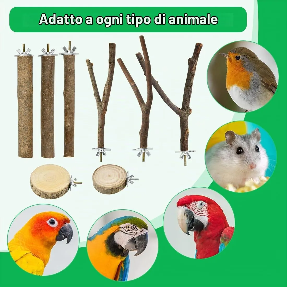 VGECEE Set di 8 Posatoi in Legno Naturale per Pappagallo - immagine 7