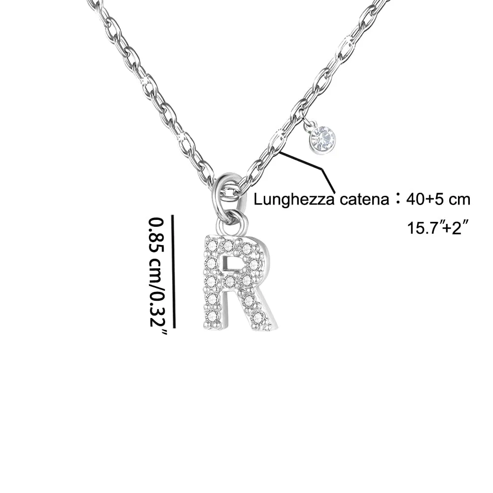 GUOYU Collana Iniziale Lettera in Zirconi d'Argento per Donne e Ragazze, Colore R - immagine 2