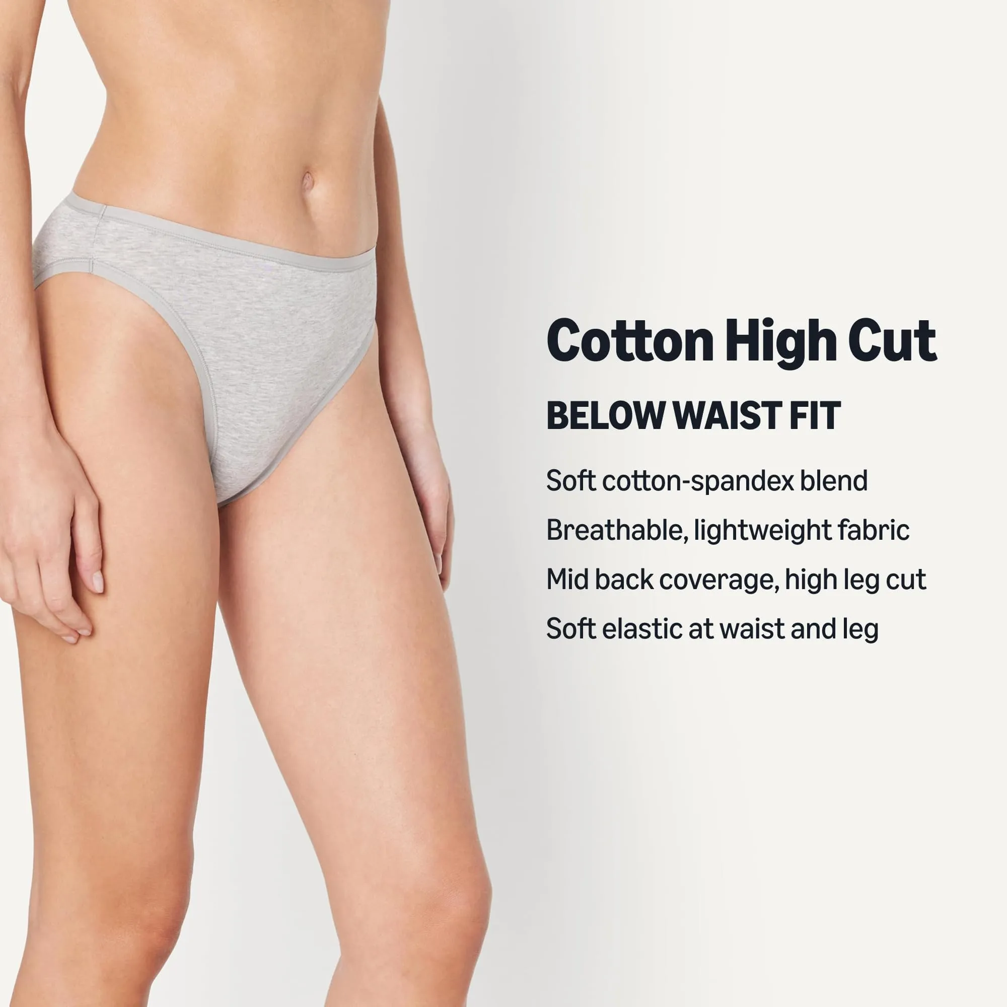 Amazon Essentials Slip Bikini a Taglio Alto in Cotone Elasticizzato Donna, Confezione da 6, Grigio Mélange, XXL Plus - immagine 2