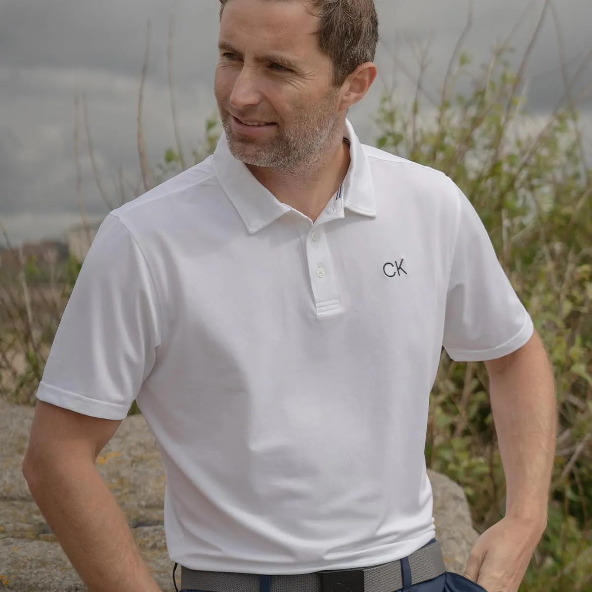 Calvin Klein Central Eco Light Wicking Men's Golf Polo - White - M - immagine 2