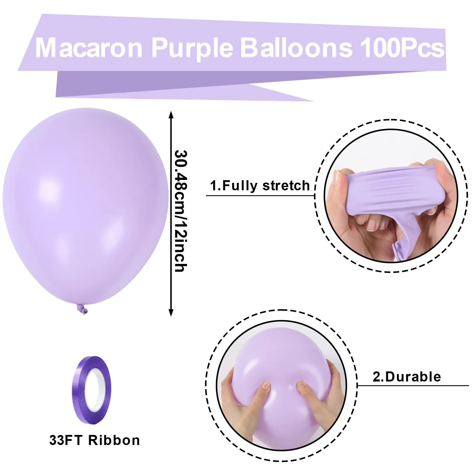 Fairymaiden Palloncini Viola Pastello, 100 Pezzi, 12 Pollici - immagine 2