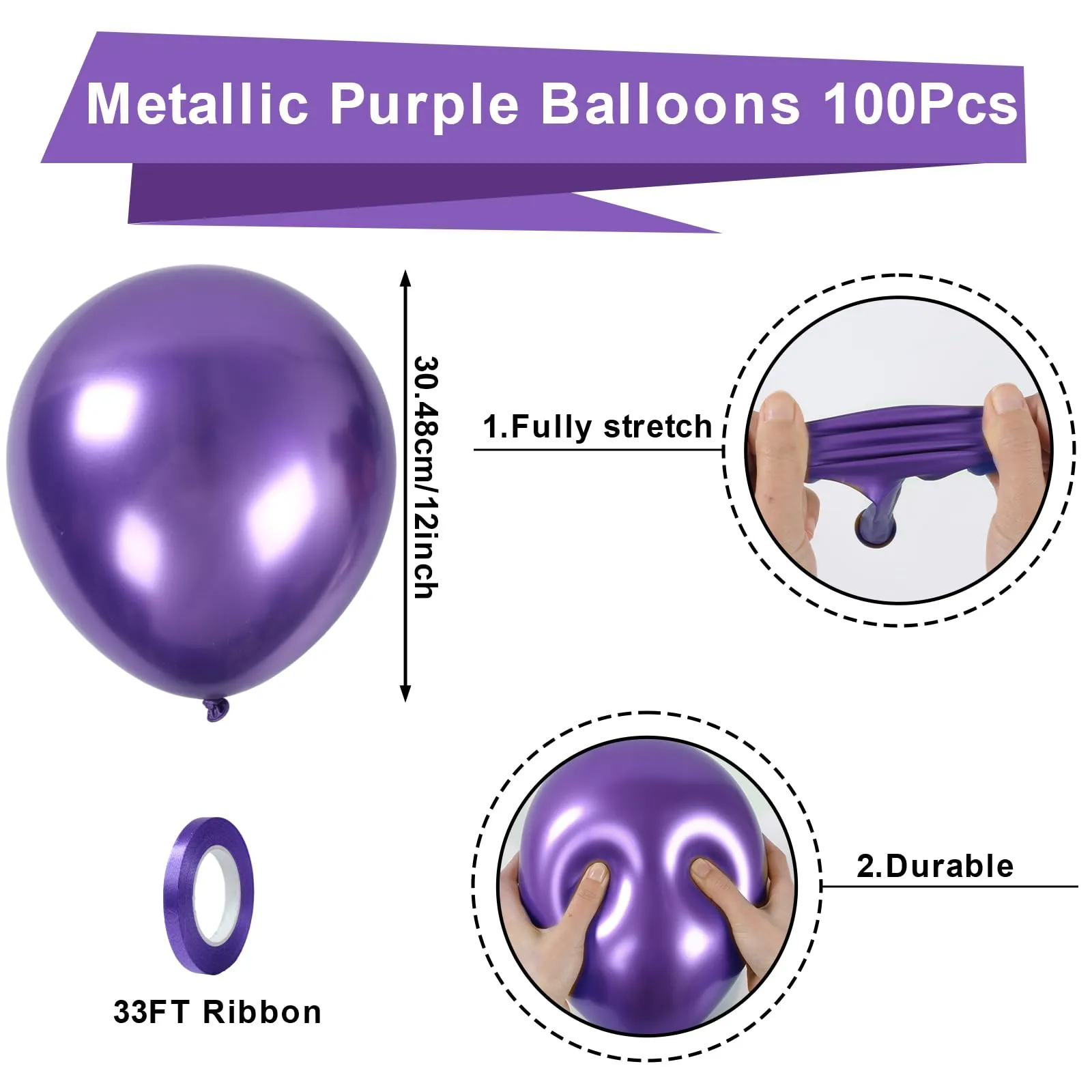 Fairymaiden Palloncini Viola Metallizzati in Lattice, 100 Pezzi, 12 Pollici - immagine 2