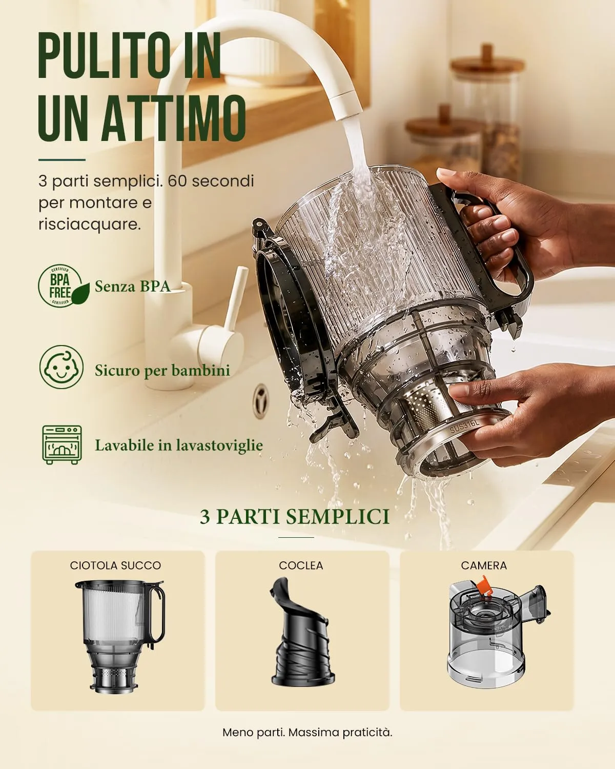 LINKChef Estrattore di Succo a Freddo 250W, Imboccatura 13 cm, 1,8 L, Senza BPA - immagine 7