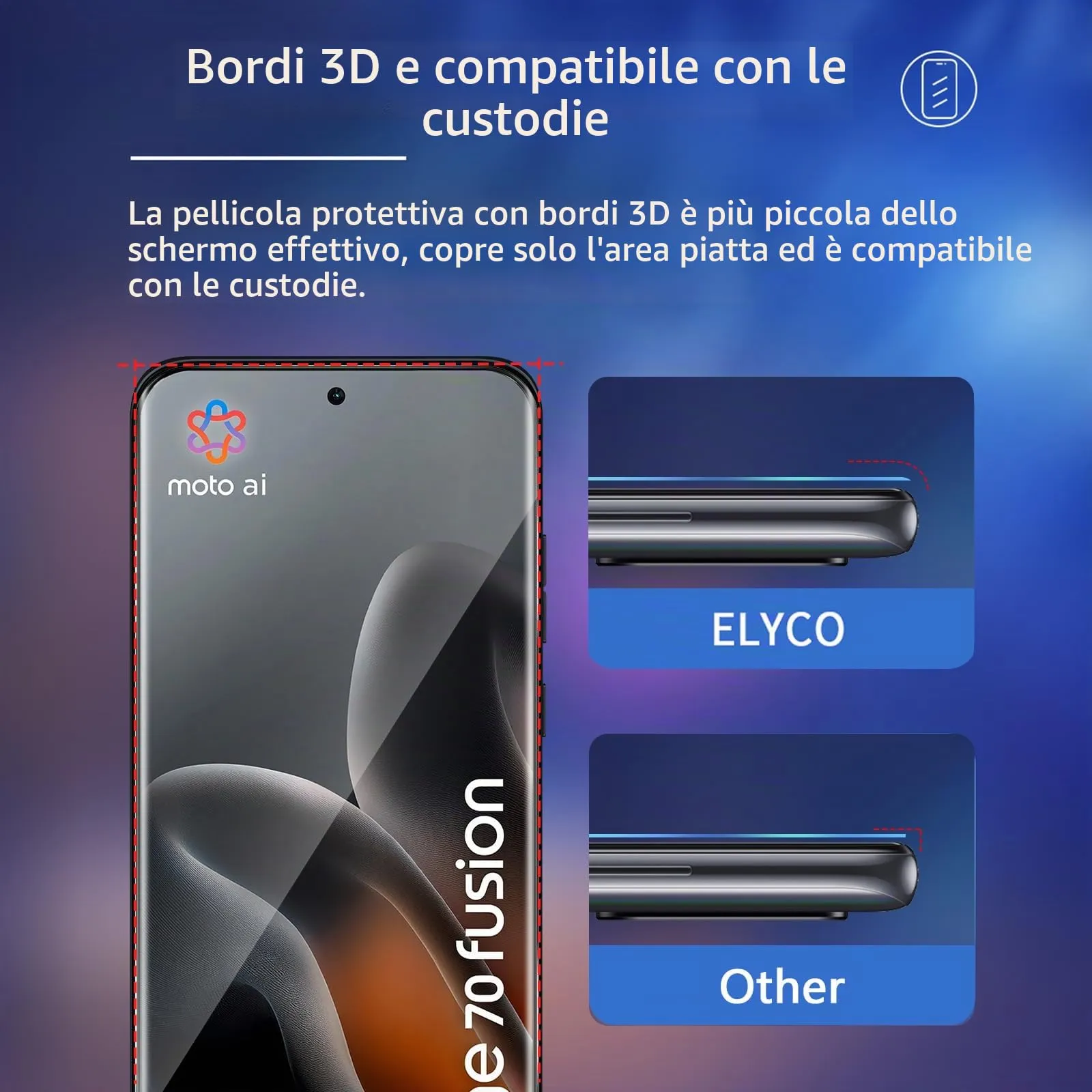 ELYCO Vetro Temperato per Motorola Moto Edge 70 Fusion, 2+2 Pezzi - immagine 5