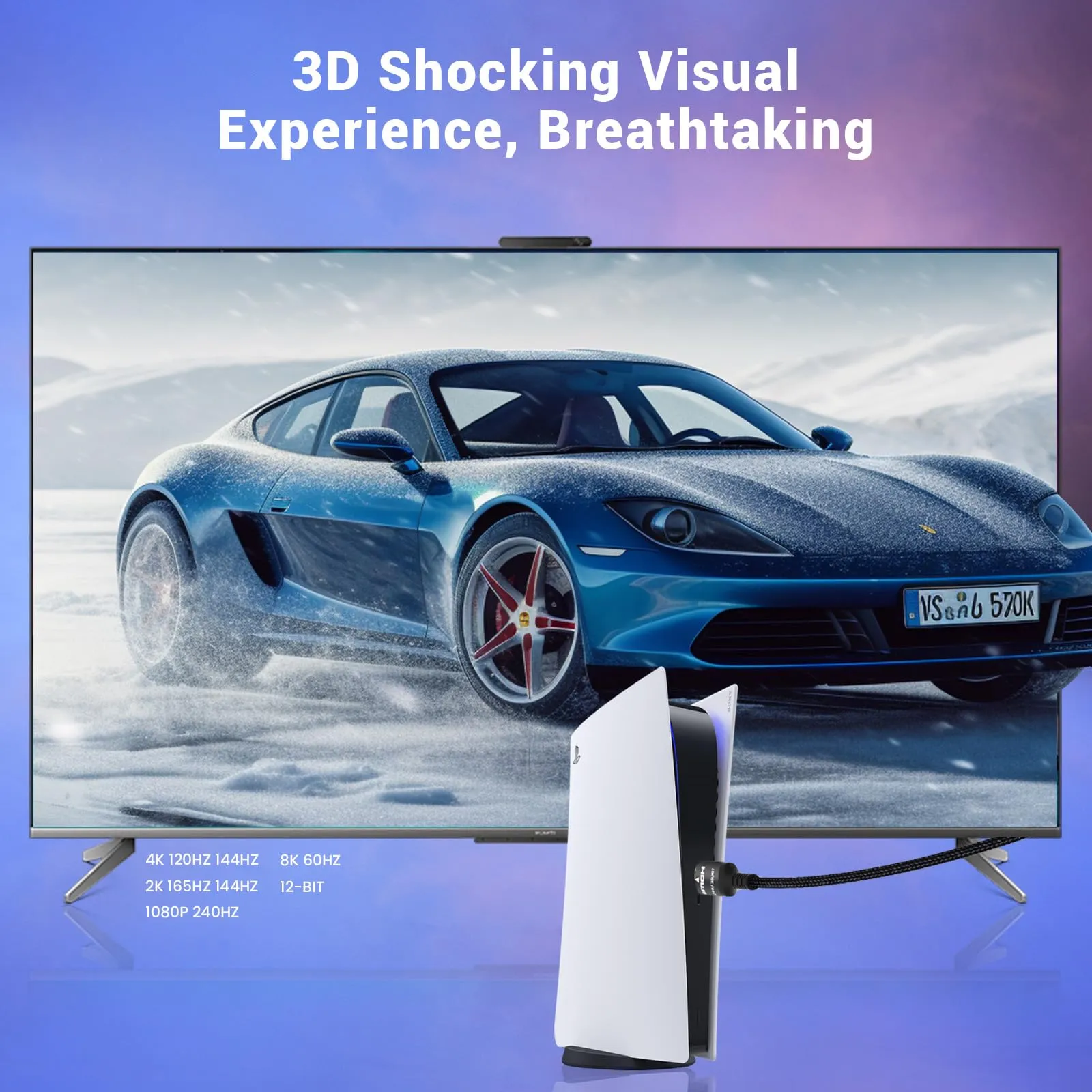 Etseinri Cavo HDMI 2.1 Ultra High Speed 10K 8K, 0.5M, 2 Pezzi - immagine 3